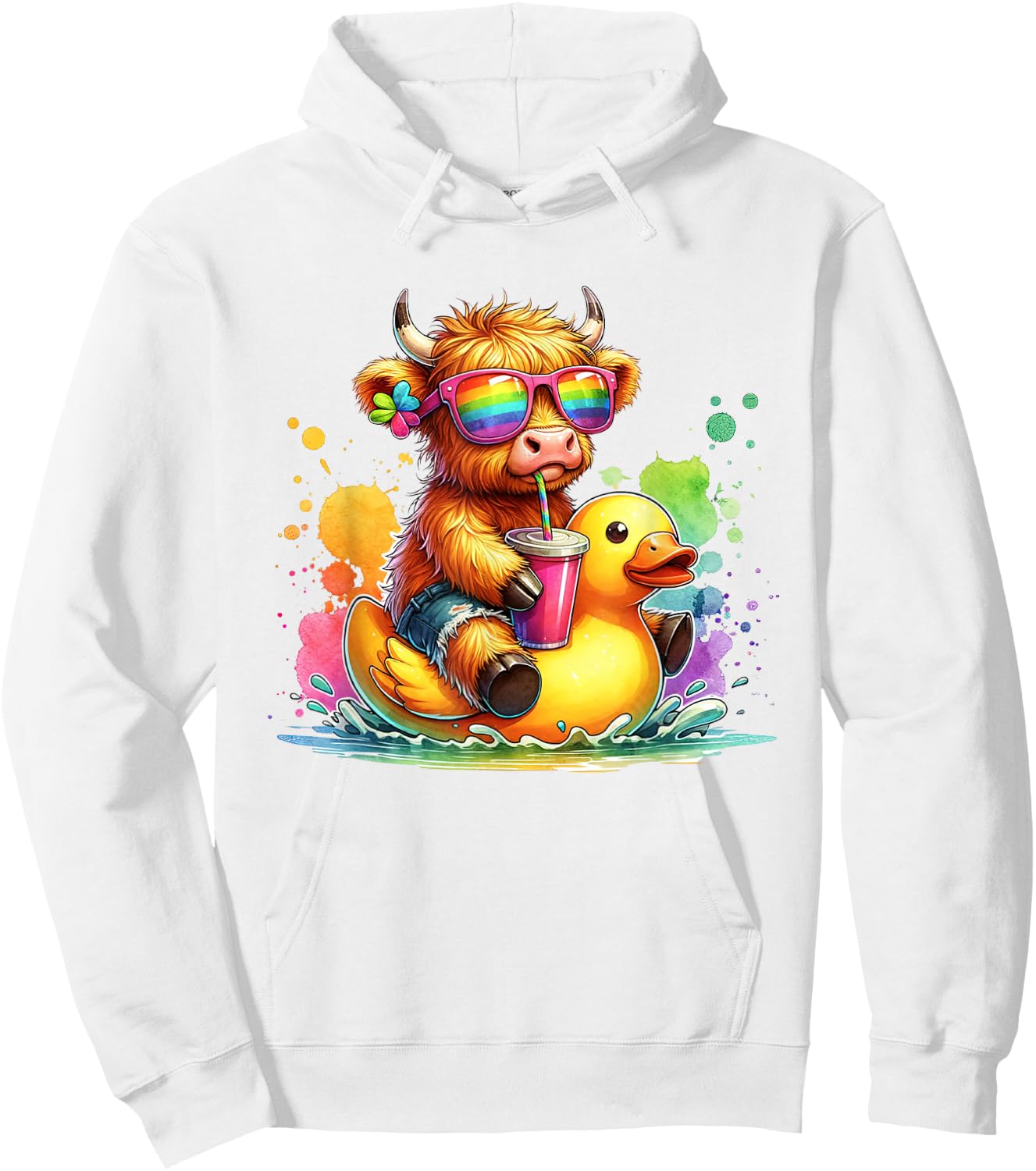 Cute Highland Cow Duck Pool Float Summer Vibes Swimming Hoodie - Hoodie | White