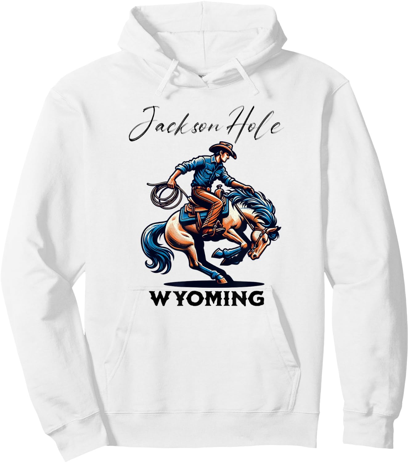 Jackson Hole Wyoming Rodeo Cowboy and Horse Hoodie - Hoodie | White