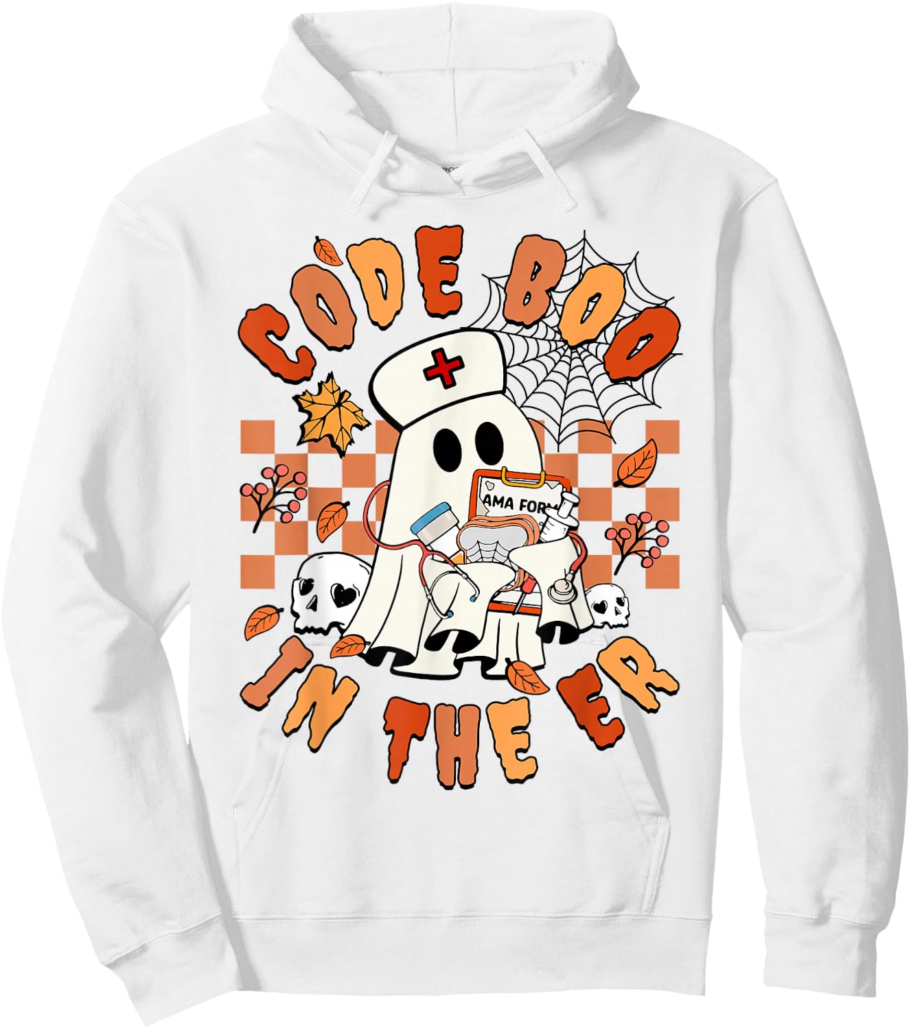 Retro Code Boo In The ER ICU Nurses Ghost Halloween Costume Hoodie - Hoodie | White