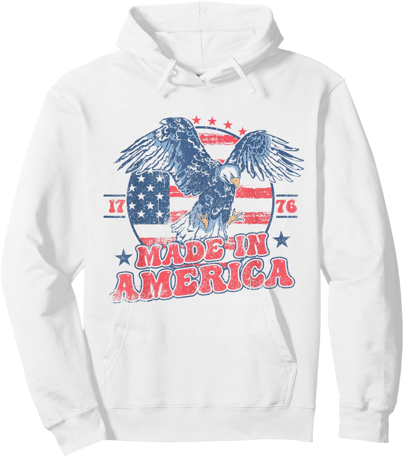 4th of July Groovy Eagle 1776 Made In America Vintage Retro Kids Men Hoodie - Hoodie | White