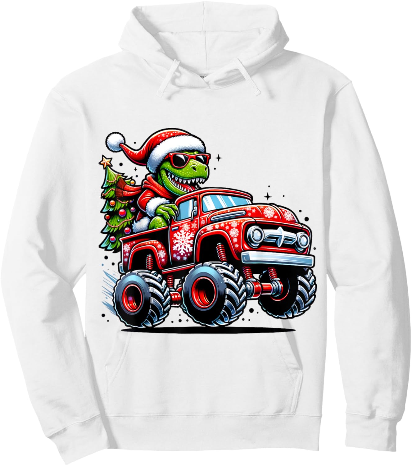 Christmas T Rex Monster Truck Boys Dinosaur Santa Xmas Funny Hoodie - Hoodie | White
