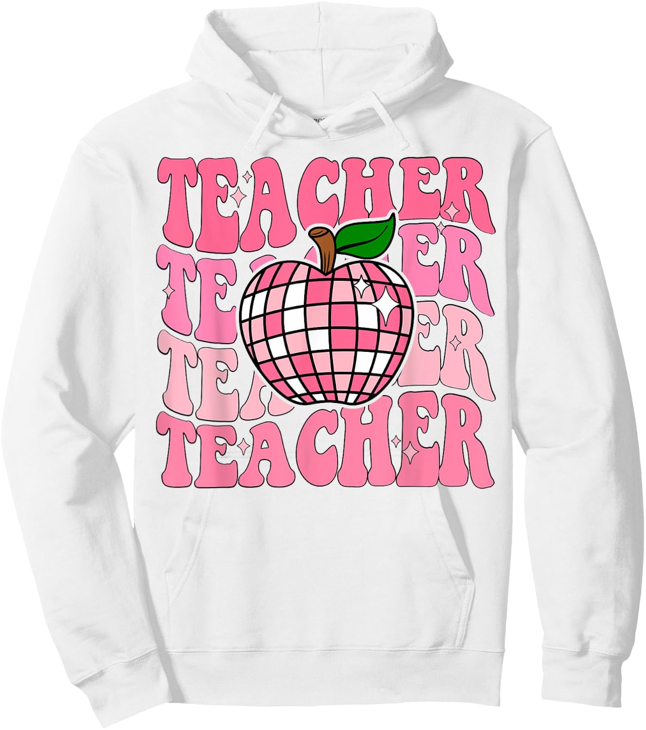 Retro Pink Disco Ball Apple Teacher Colorful Back To School Men Women Girls Kids Hoodie - Hoodie | White