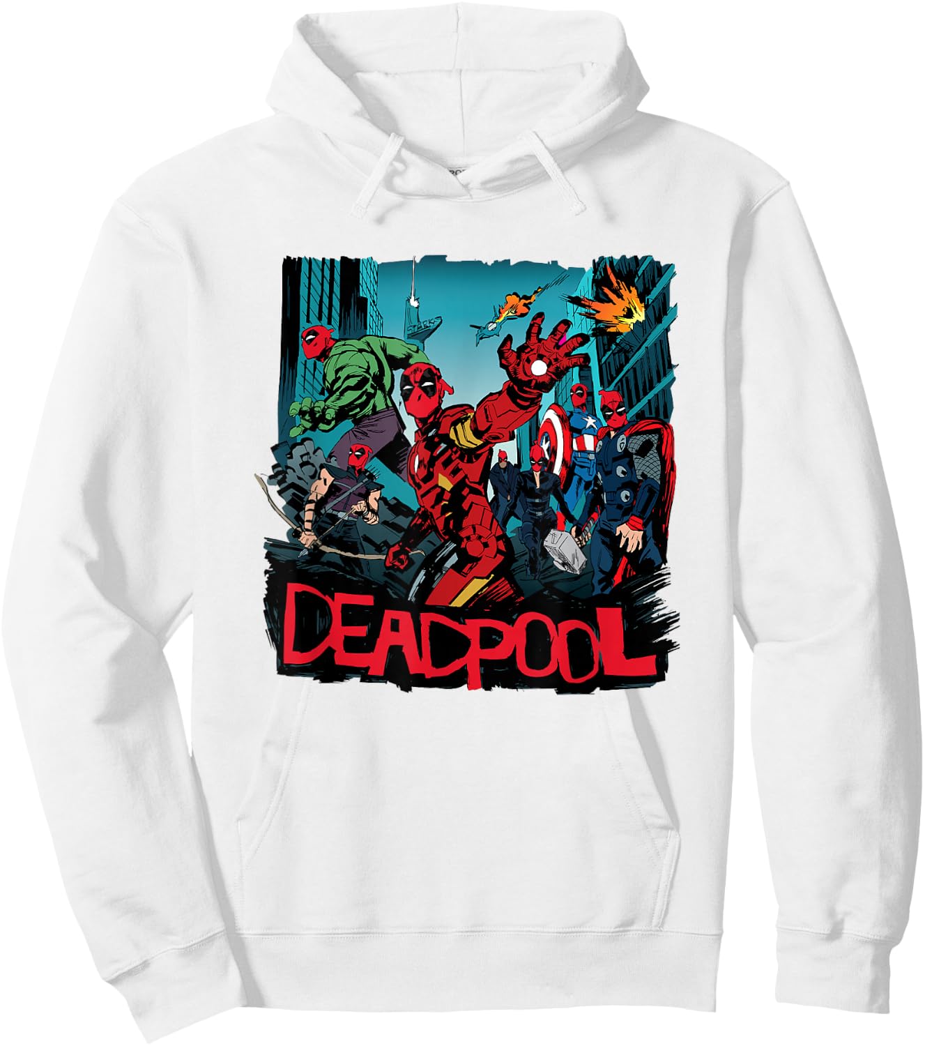 Marvel Deadpool & Wolverine Avengers Assemble Like Deadpool Hoodie - Hoodie | White