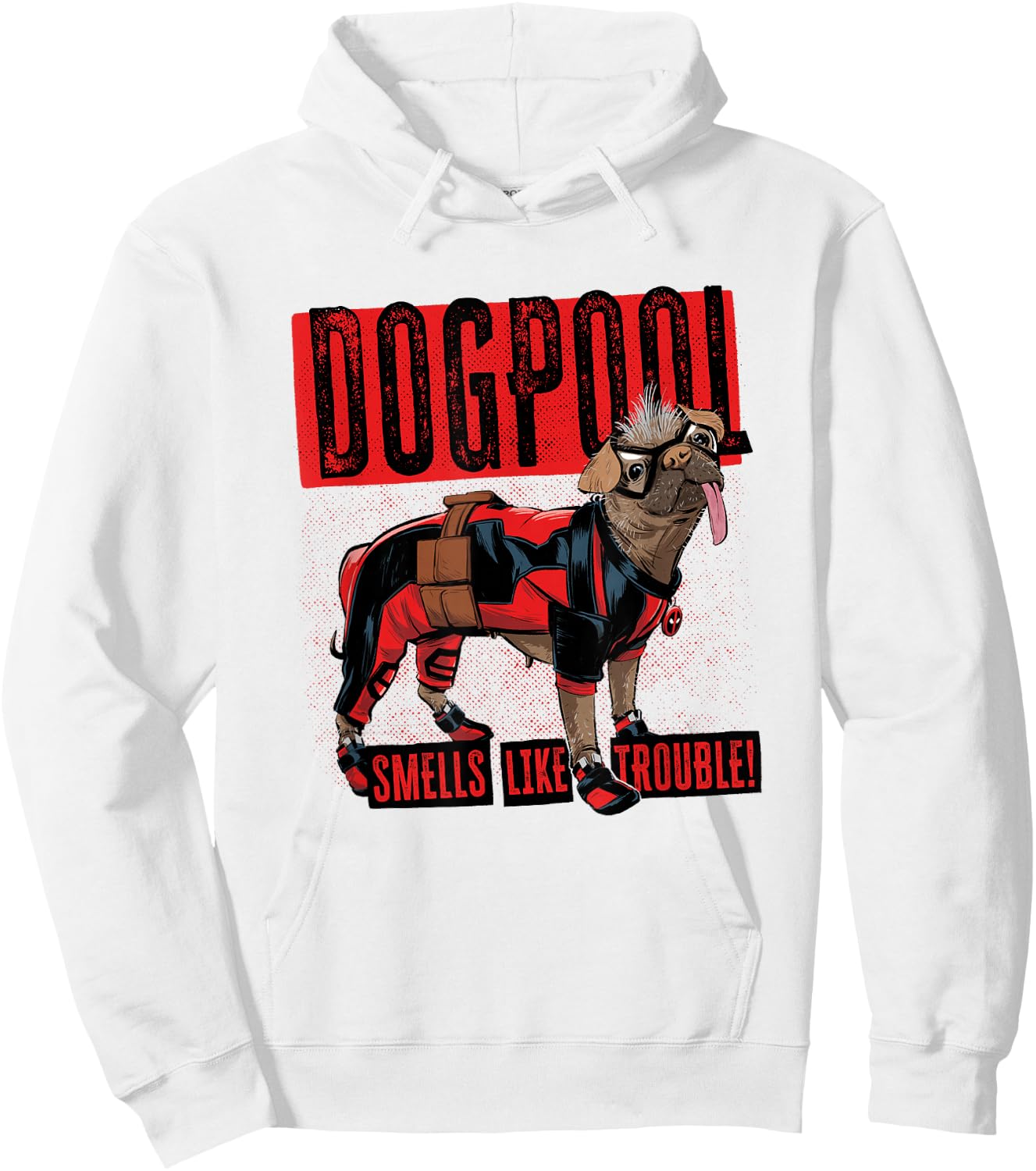 Marvel Deadpool & Wolverine Dogpool Distressed Trouble Logo Hoodie - Hoodie | White