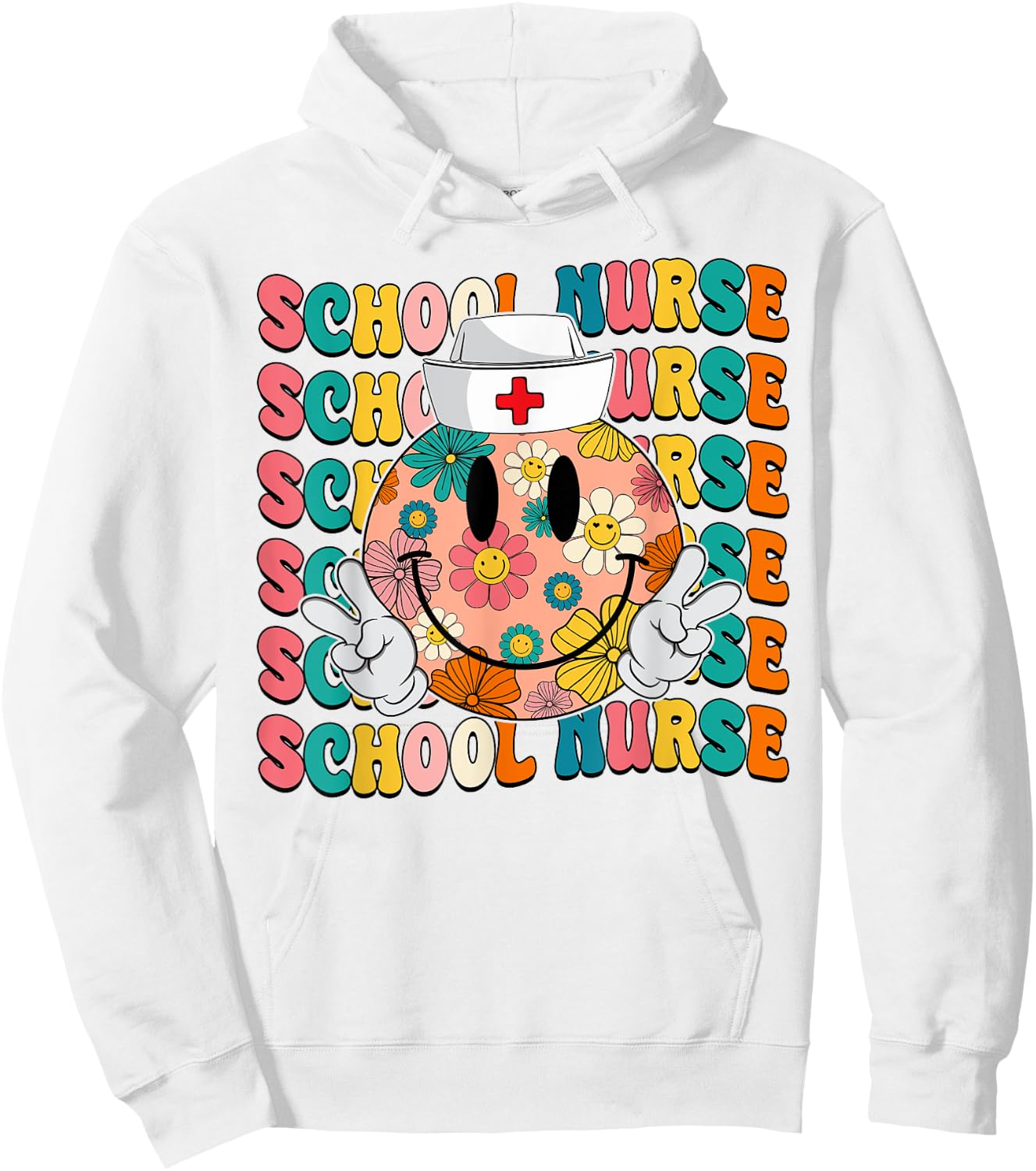 Retro Groovy School Nurse Smile Face Back To School Women Hoodie - Hoodie | White