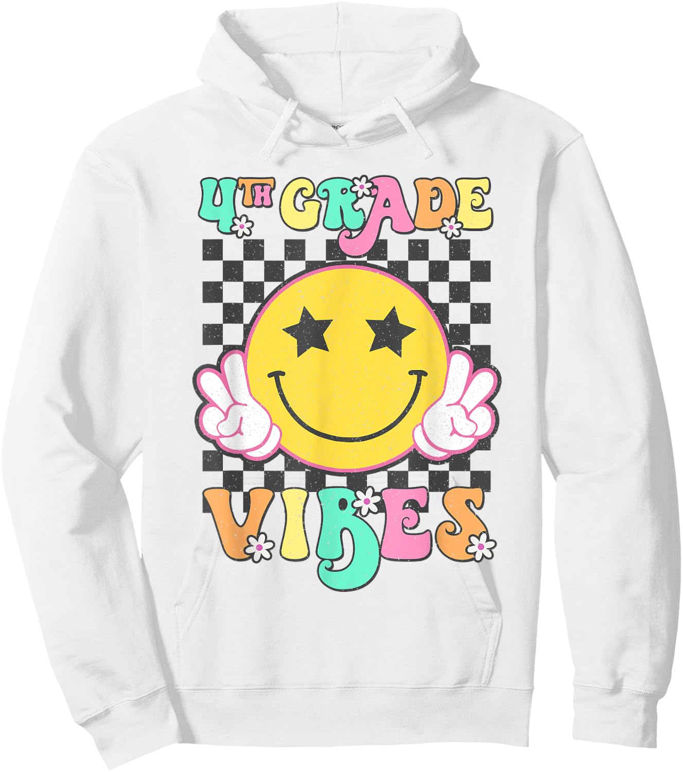 Girls 4th Grade Vibes Smile Face Back to School Fourth grade Hoodie - Hoodie | White