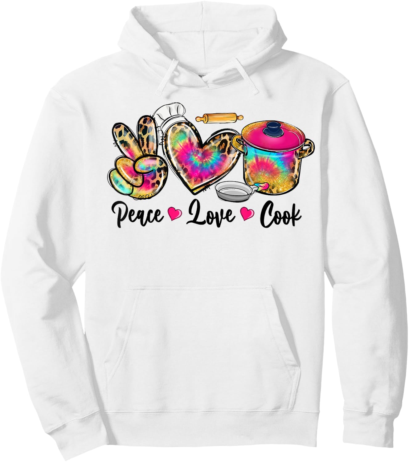 Peace Love Cooking Lunch Lady Life Tie Dye Leopard Hoodie - Hoodie | White