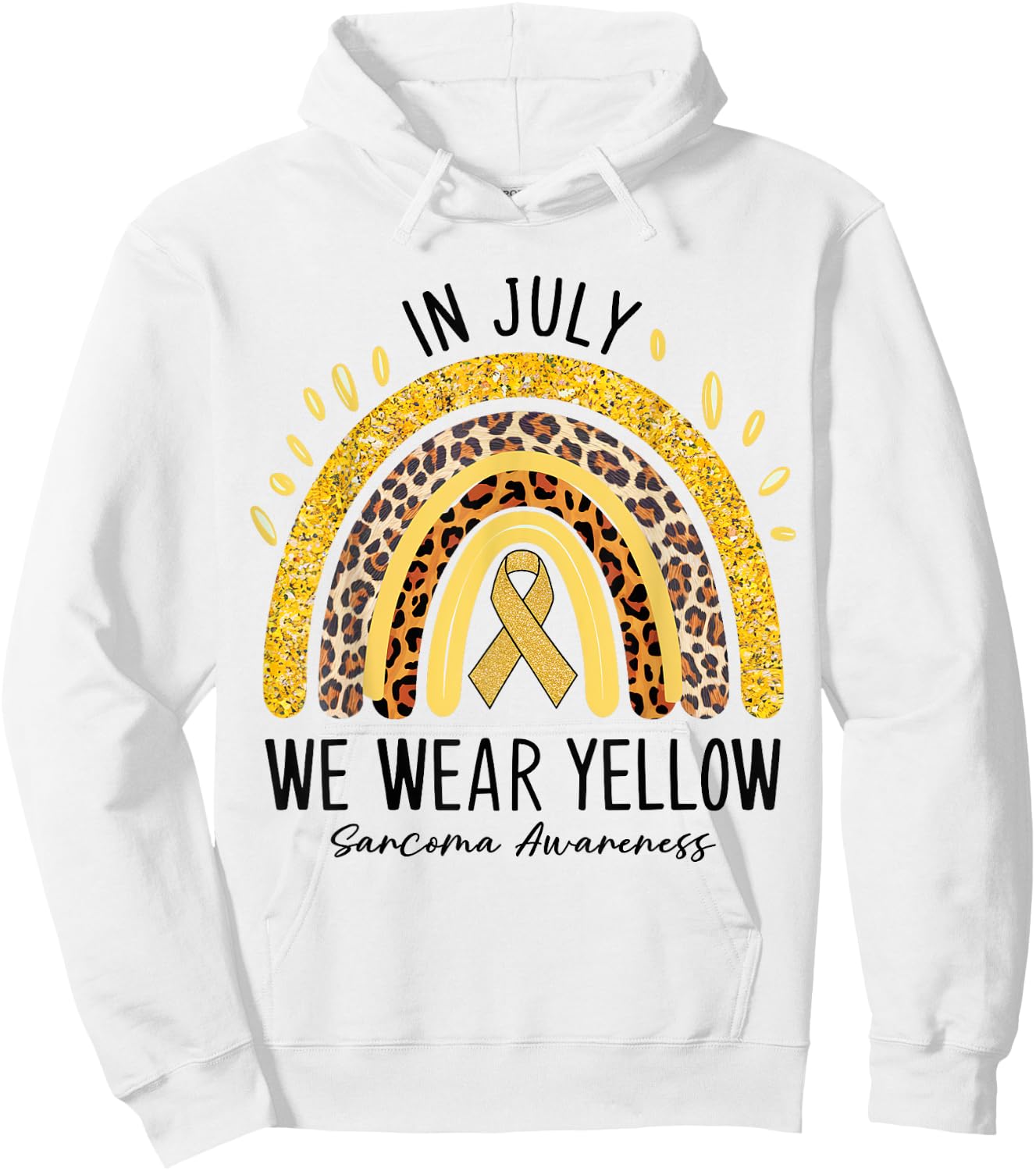 In July We Wear Yellow Sarcoma Cancer Awareness Rainbow Hoodie - Hoodie | White