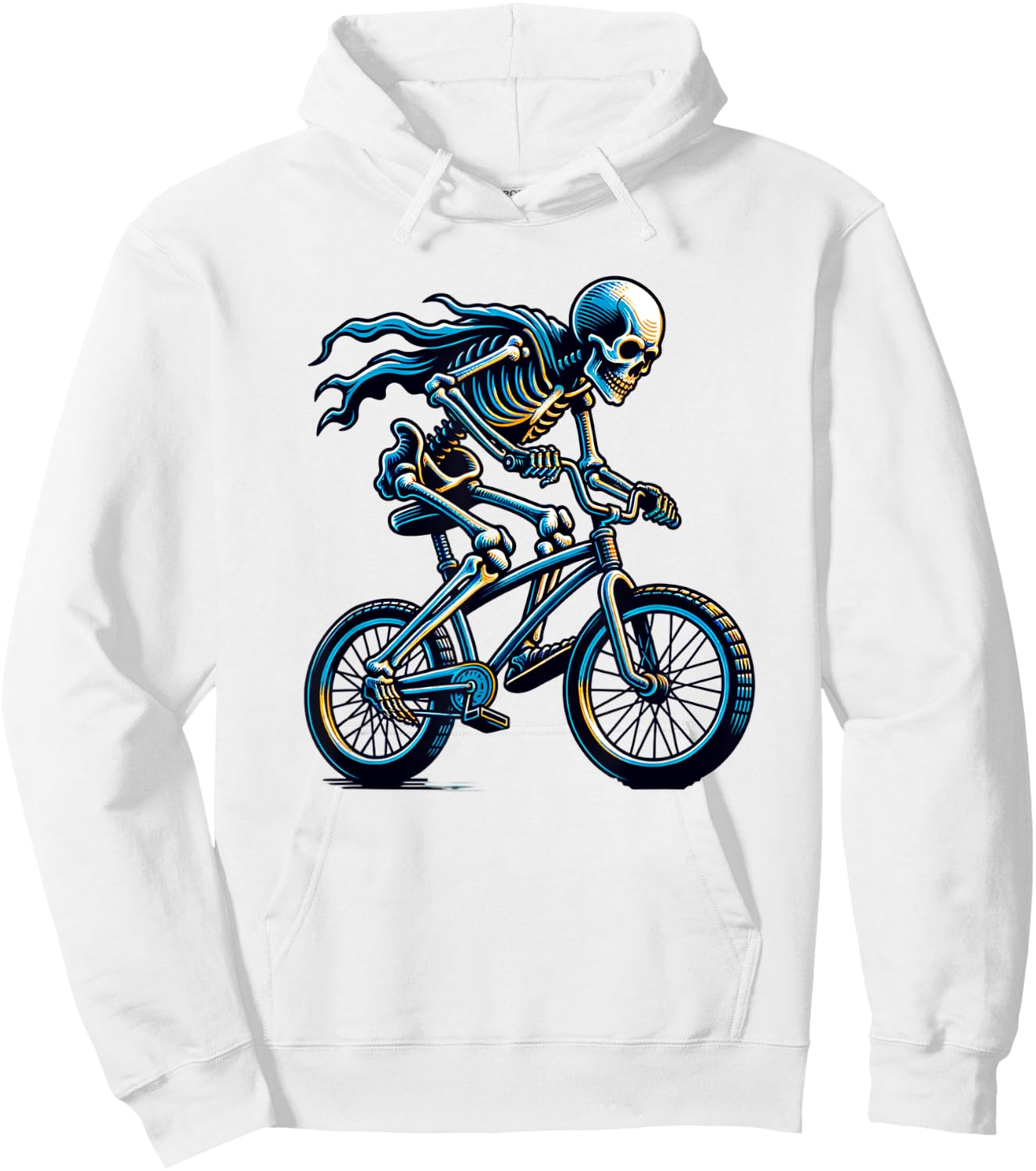 Funny Halloween Skeleton Riding Bicycle, Cute Cycling Biking Hoodie - Hoodie | White