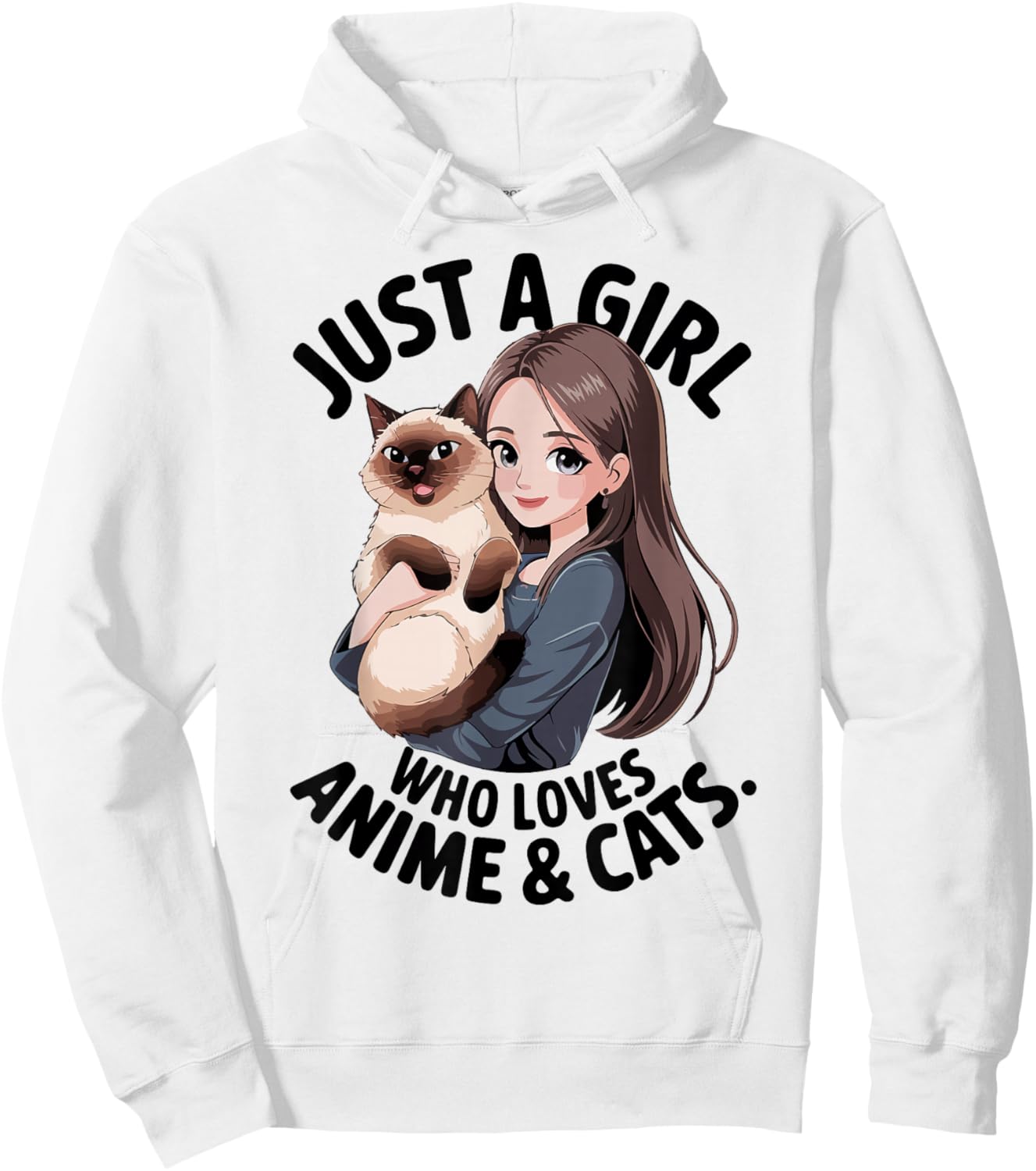 Cute Just A Girl Who Loves Anime & Siamese Cat Mama Mom Teen Hoodie - Hoodie | White