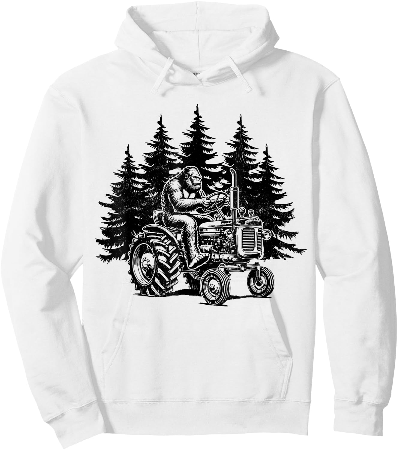 Retro Farmer Bigfoot Riding Tractor Funny Bigfoot Farming Hoodie - Hoodie | White