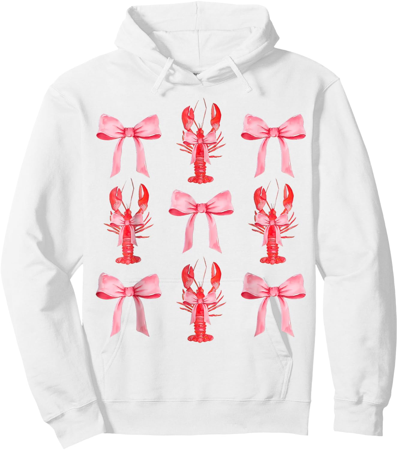 Pink Bow Cute Coquette Crawfish Clean Girl Aesthetic Hoodie - Hoodie | White