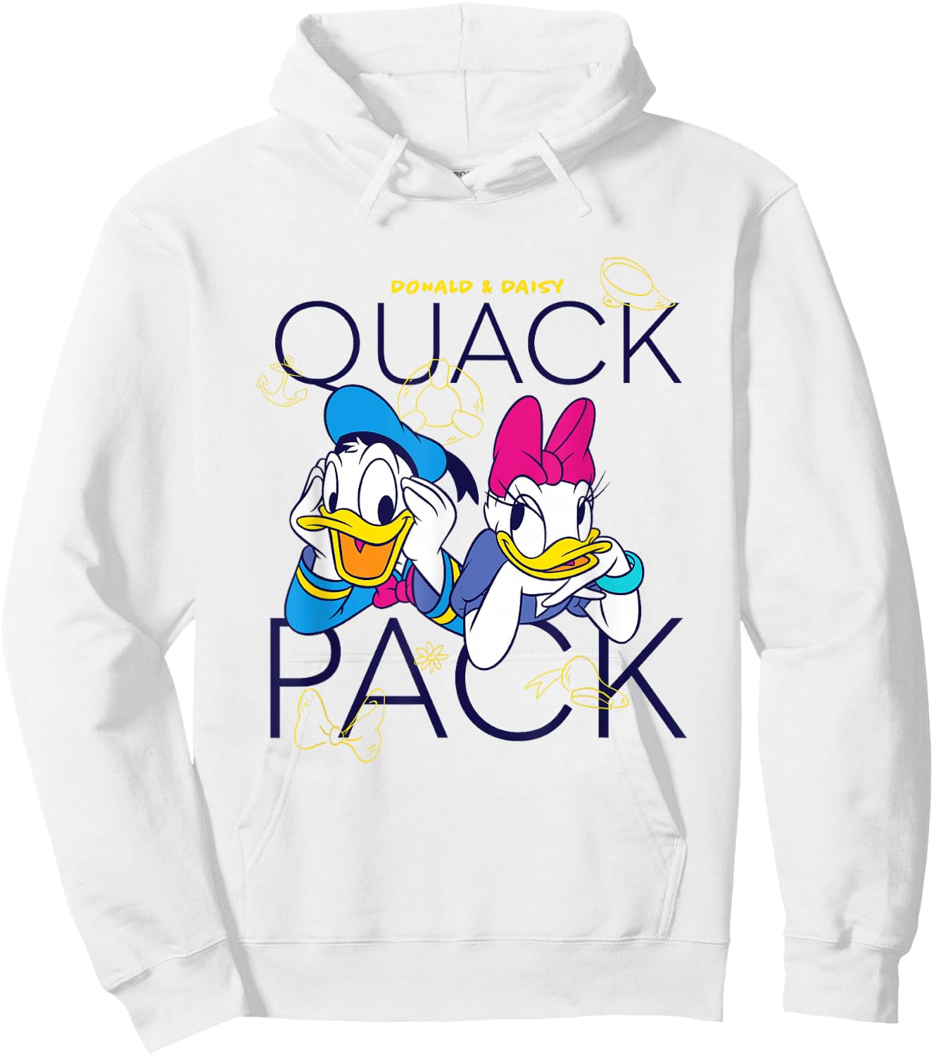 Disney Mickey and Friends Donald Daisy Quack Pack Chest Logo Hoodie - Hoodie | White