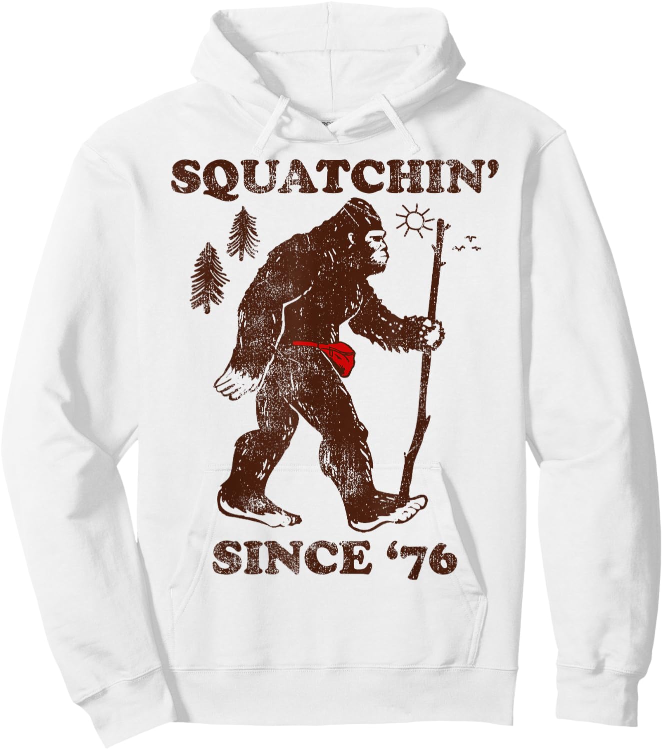 Squatchin' Since '76 Big Foot Vintage Outdoors Hoodie - Hoodie | White