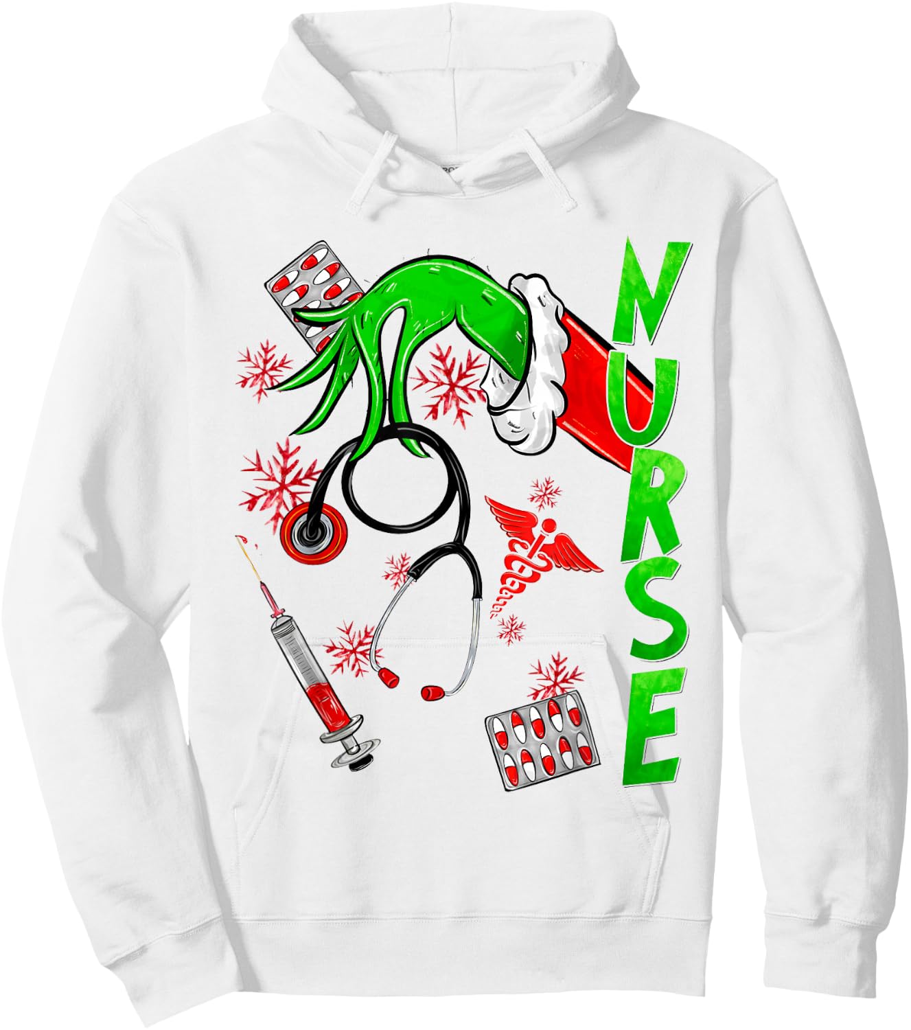 Funny Nurse Merry Christmas Stethoscope Nurses Xmas Pajamas Hoodie - Hoodie | White