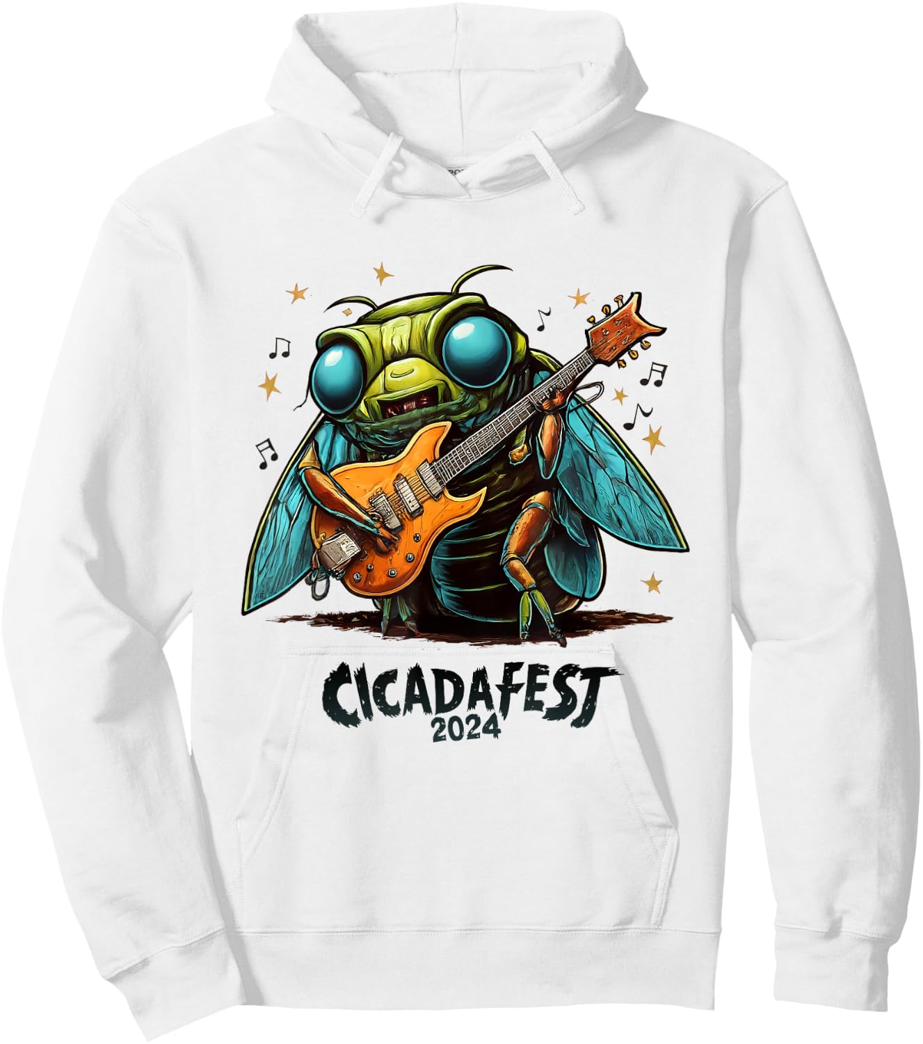 Cicada fest 2024 Guitar Playing Cicada Hoodie - Hoodie | White