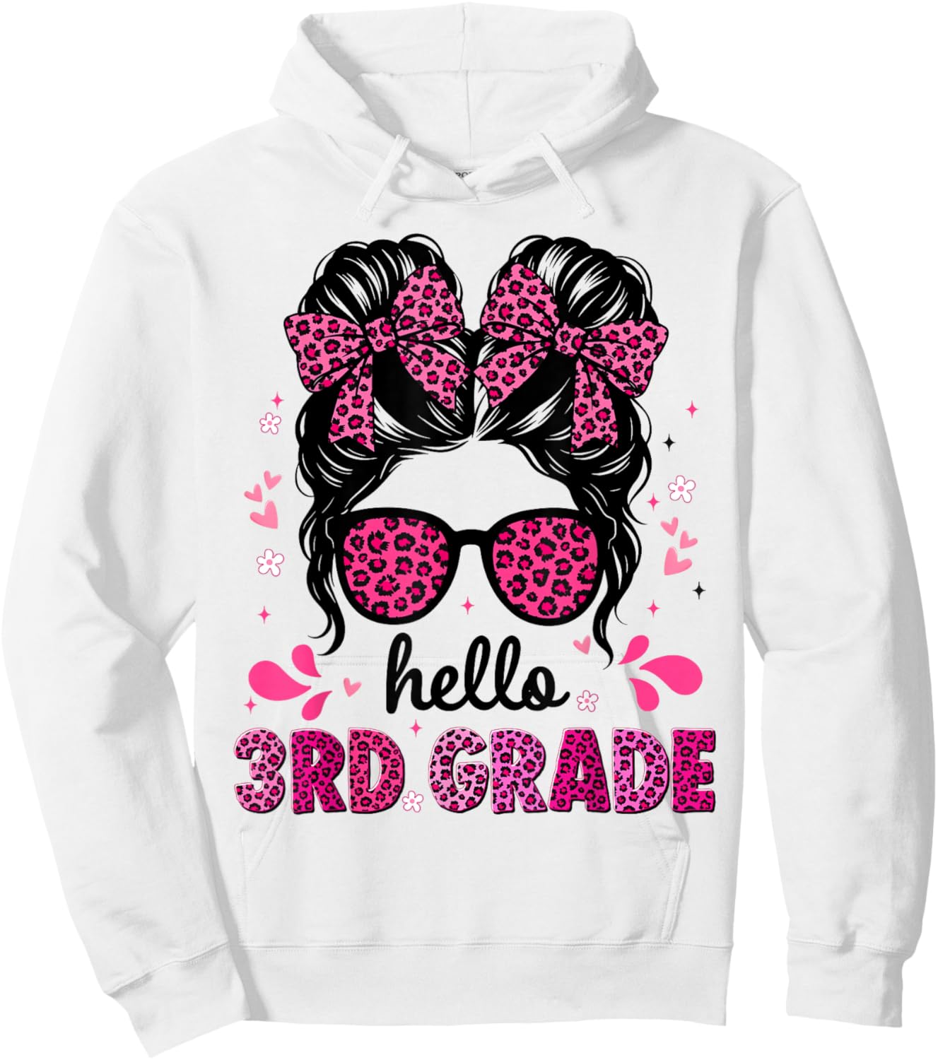 Hello 3rd Grade Messy Bun Coquette First Day of School Girls Hoodie - Hoodie | White