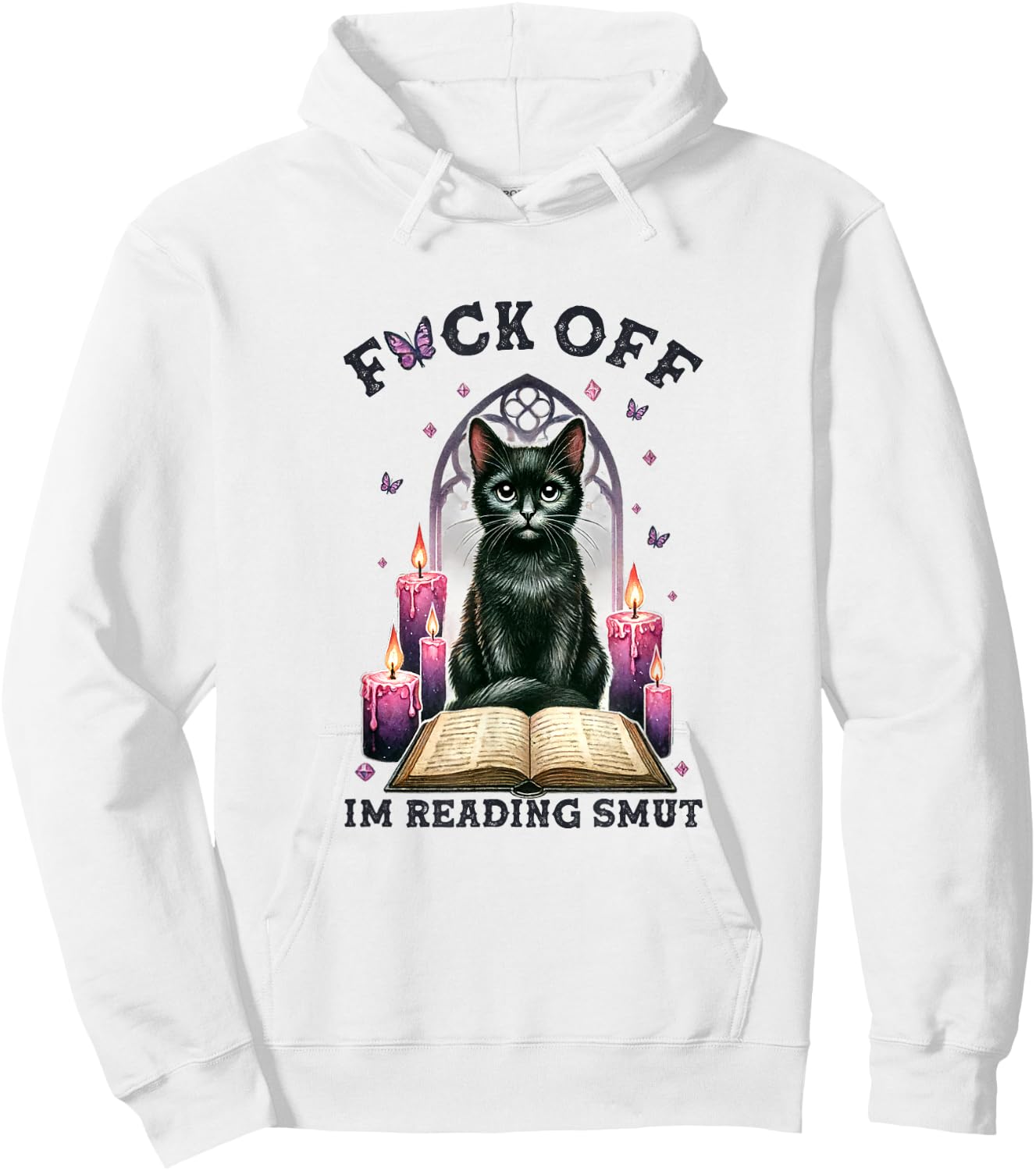 F Off I'm Reading Smut Black Cat Book Love Librarian Hoodie - Hoodie | White