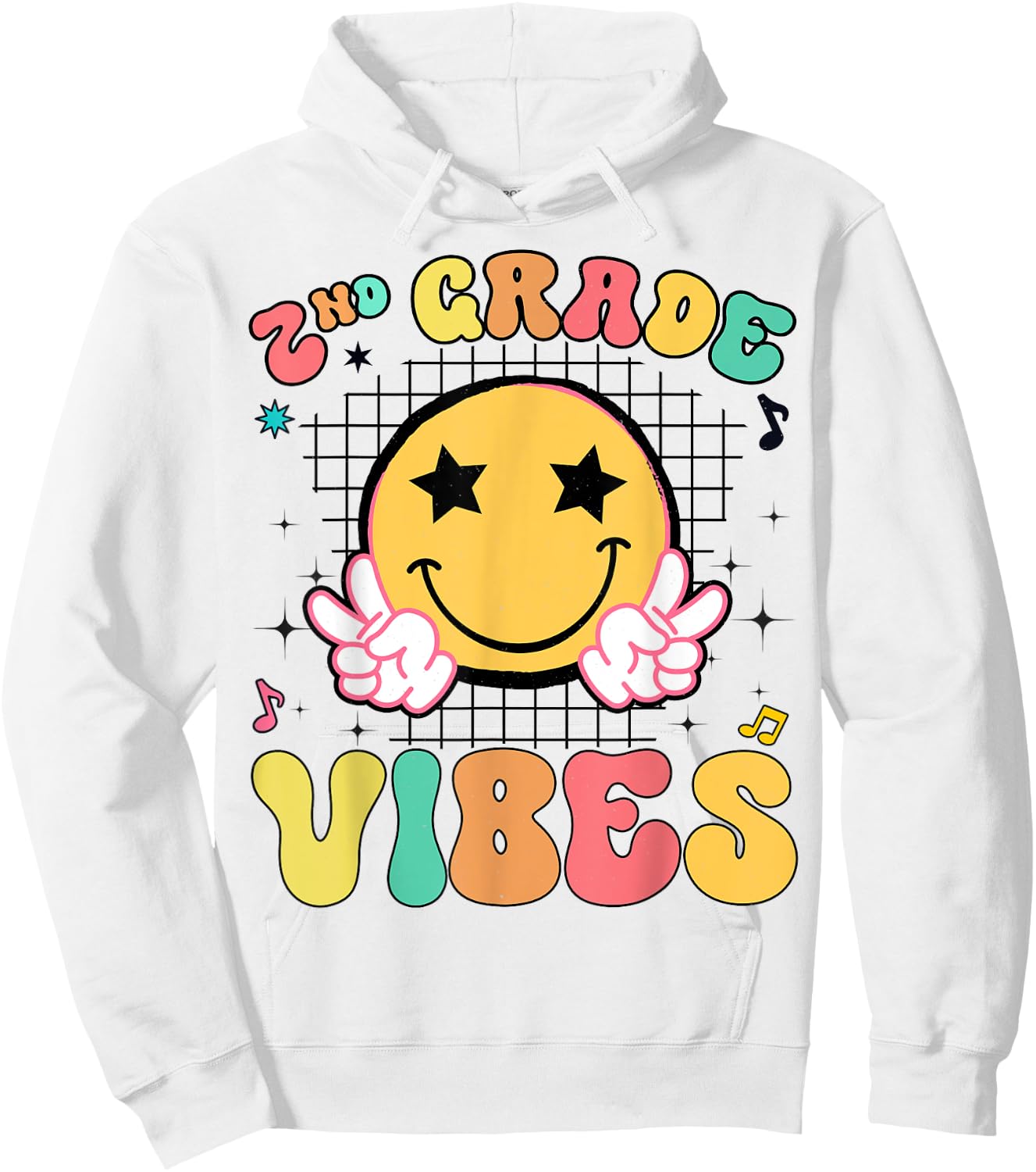 Girls 2nd Grade Vibes Smile Face Back to School Second Grade Hoodie - Hoodie | White
