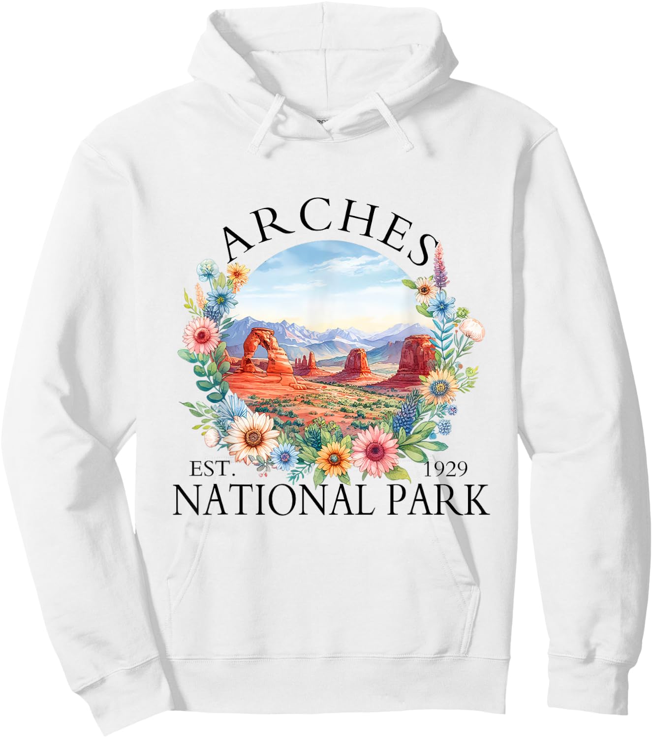 Retro Floral Arches National Park Hiking Camping Outdoor Hoodie - Hoodie | White