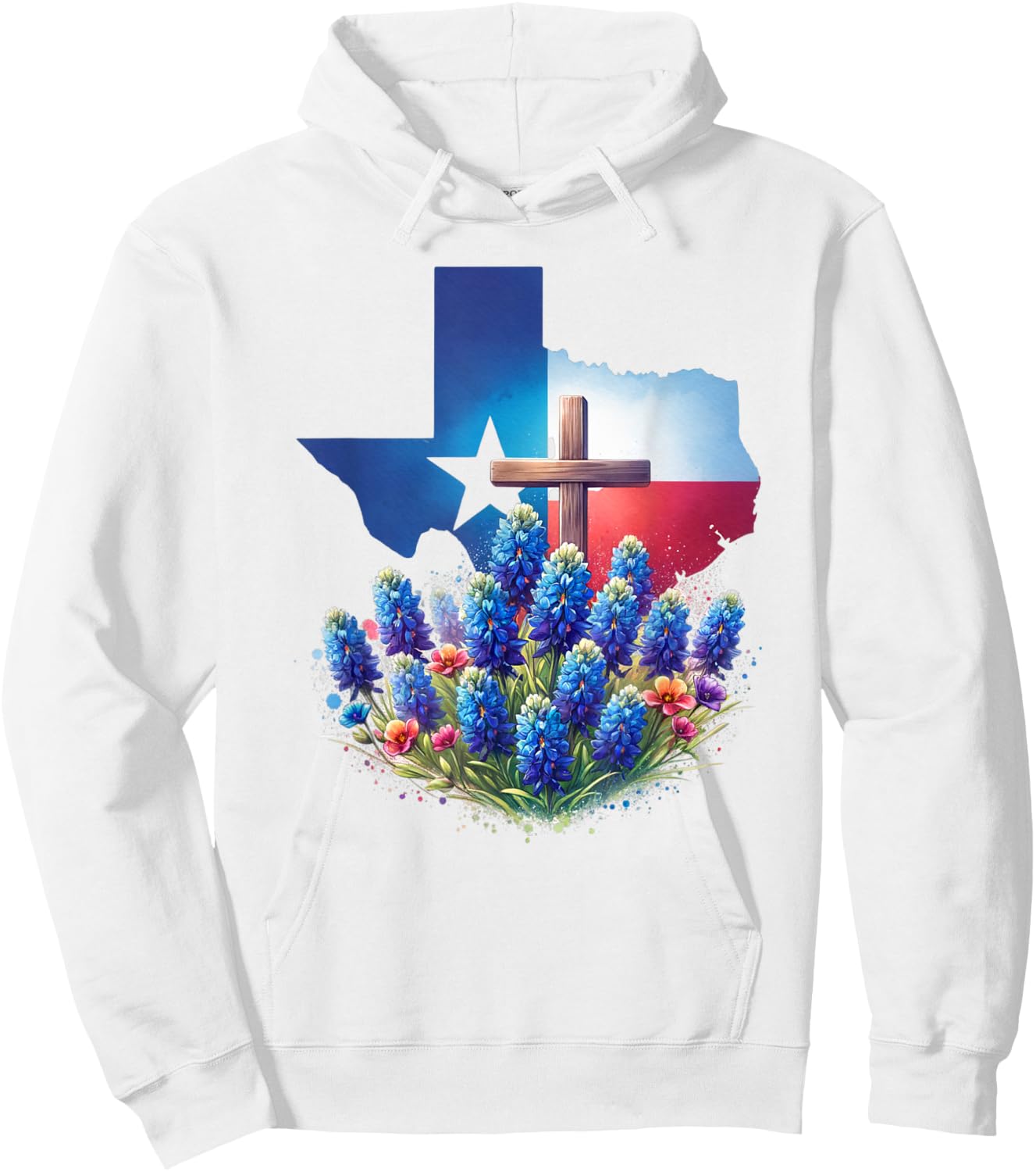 Christian Texan Pride, Bluebonnet Flower Cross Hoodie - Hoodie | White