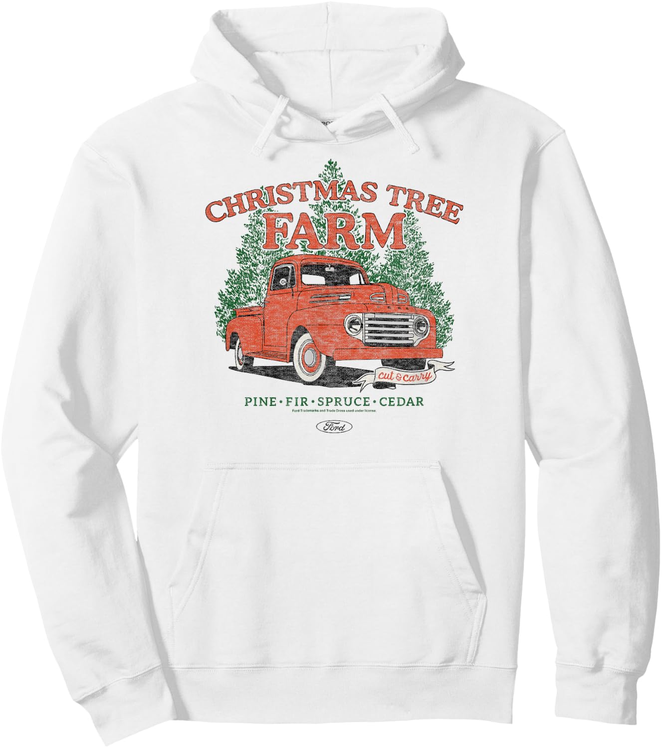 Ford - Vintage F3 1949 Red Truck Christmas Tree Farm Hoodie - Hoodie | White