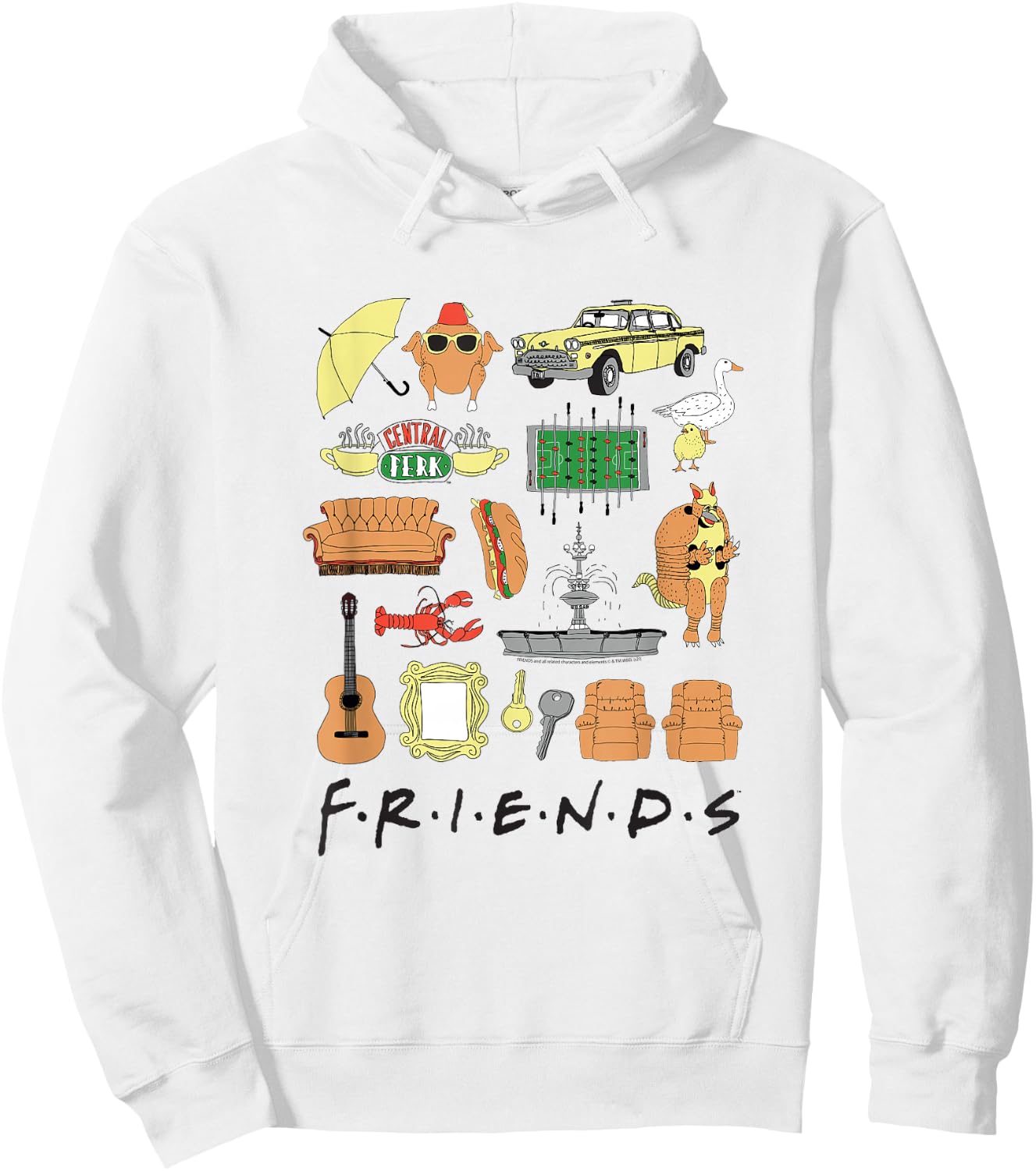 Friends Hand Drawn Icon Collage TV Show Hoodie - Hoodie | White