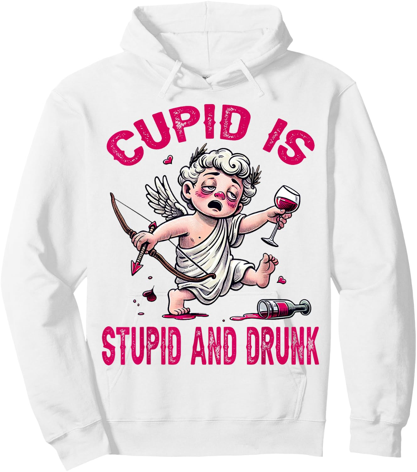 Cupid is Stupid and Drunk Anti-Valentine's Day Funny Women Hoodie - Hoodie | White
