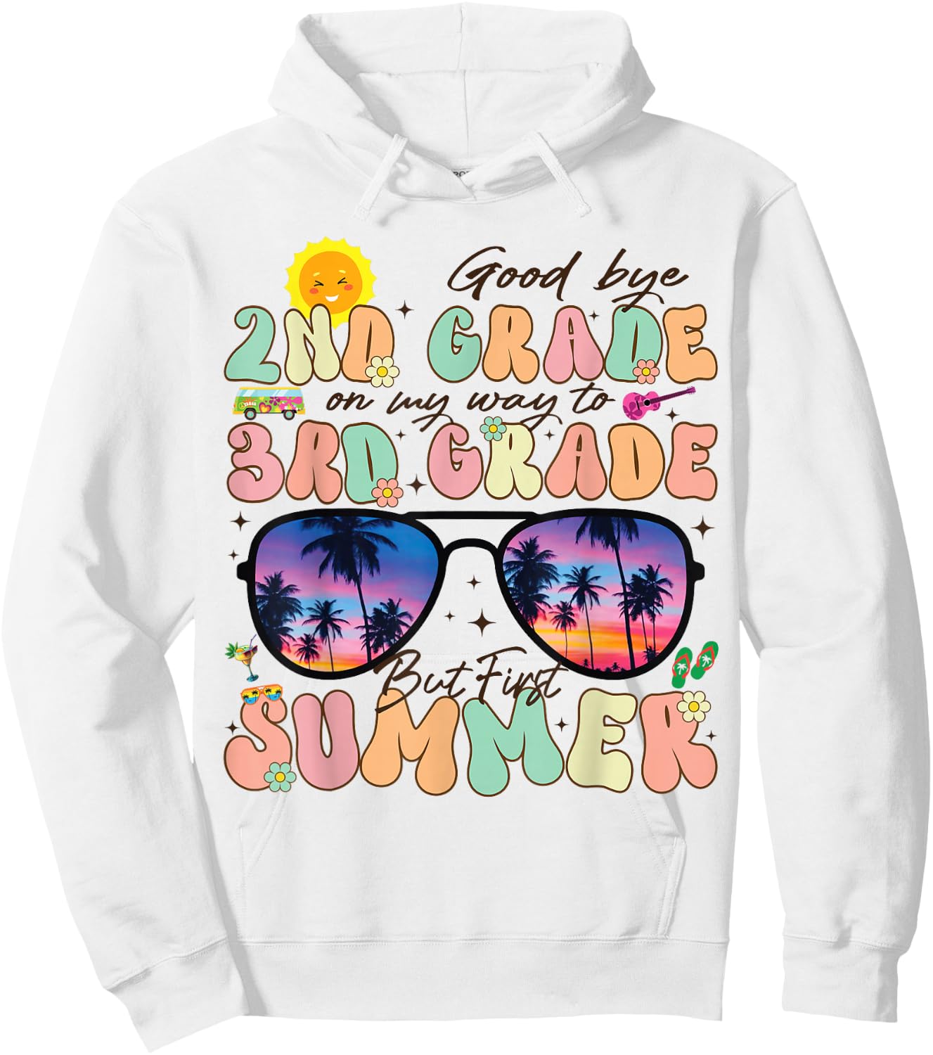 Groovy Goodbye 2nd Grade Graduation To 3rd Hello Summer Kids Hoodie - Hoodie | White
