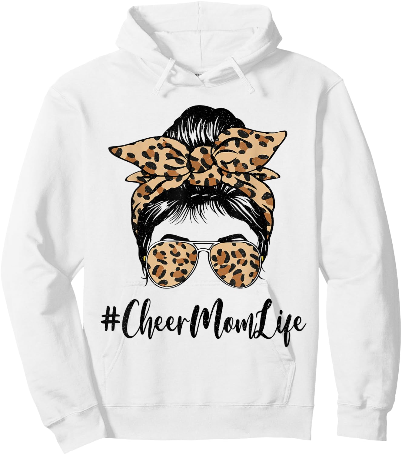 Funny Cheer Mom Life Bleached Leopard Messy Bun Mother's day Hoodie - Hoodie | White