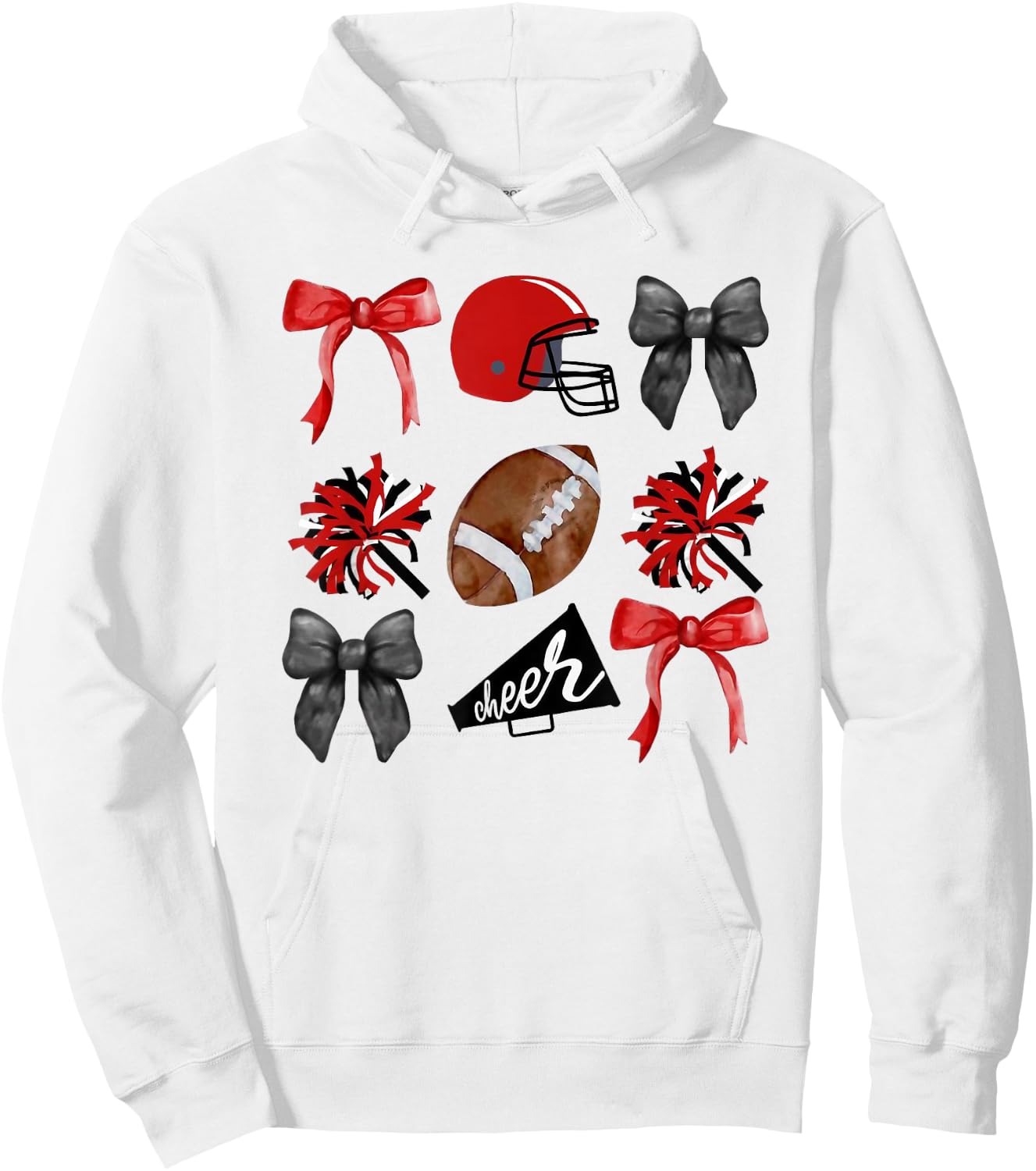 Cheer Coquette Bow American Football Autumn Thanksgiving Hoodie - Hoodie | White