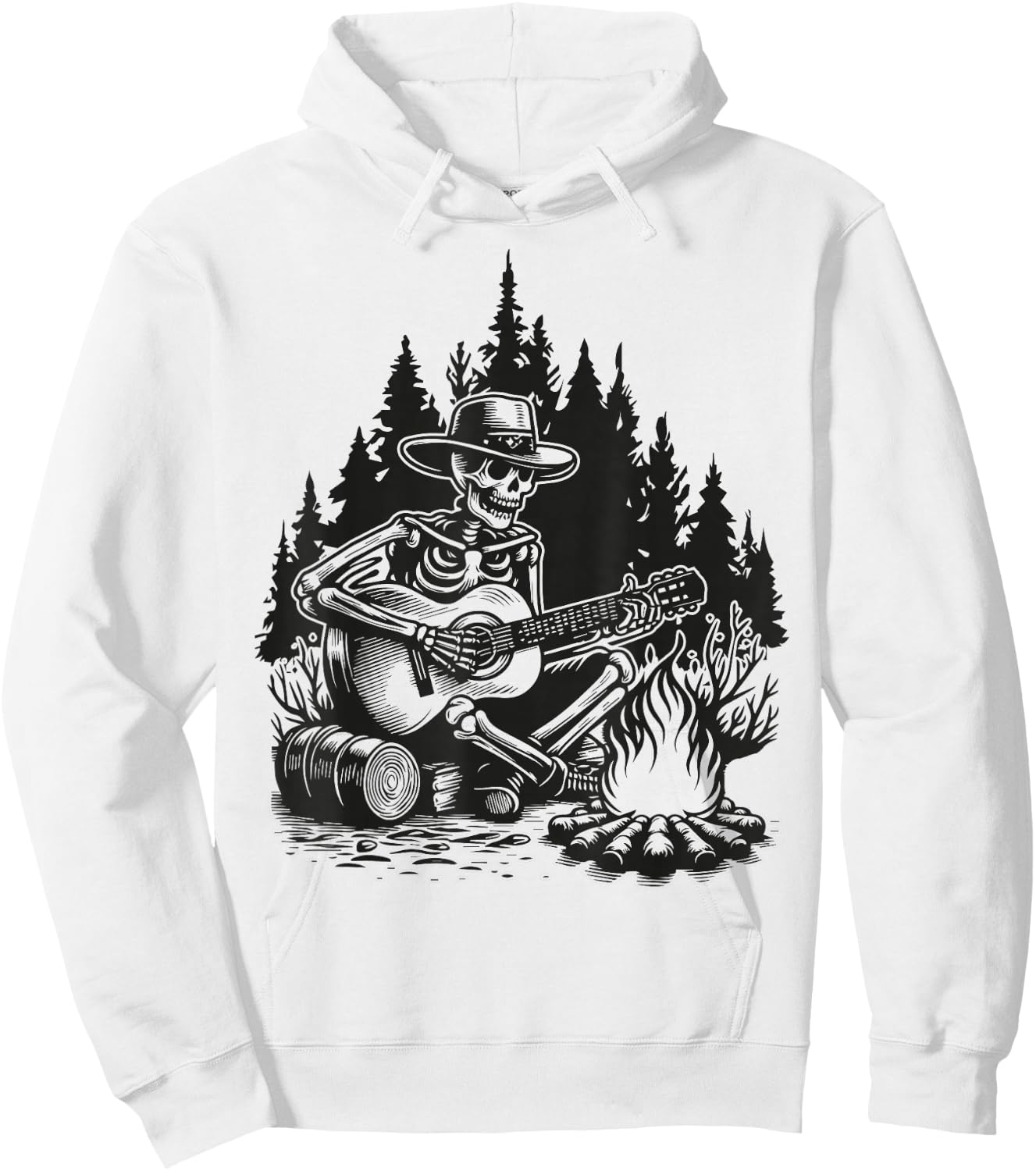 Camp Skeleton Country Music Campfire Skeleton Playing Guitar Hoodie - Hoodie | White