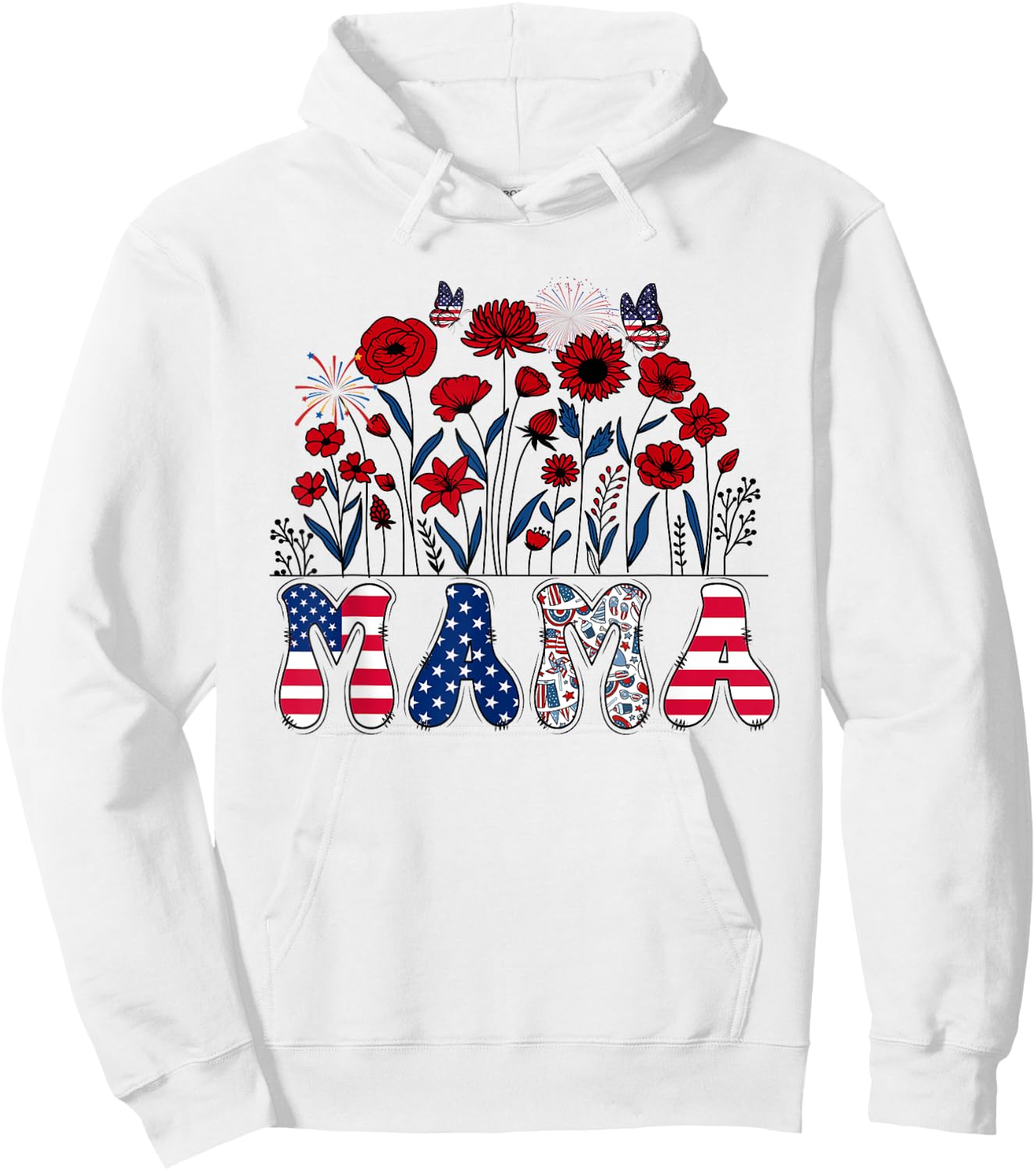 Groovy Mama 4th of July Patriotic Floral Women Mother's Day Hoodie - Hoodie | White