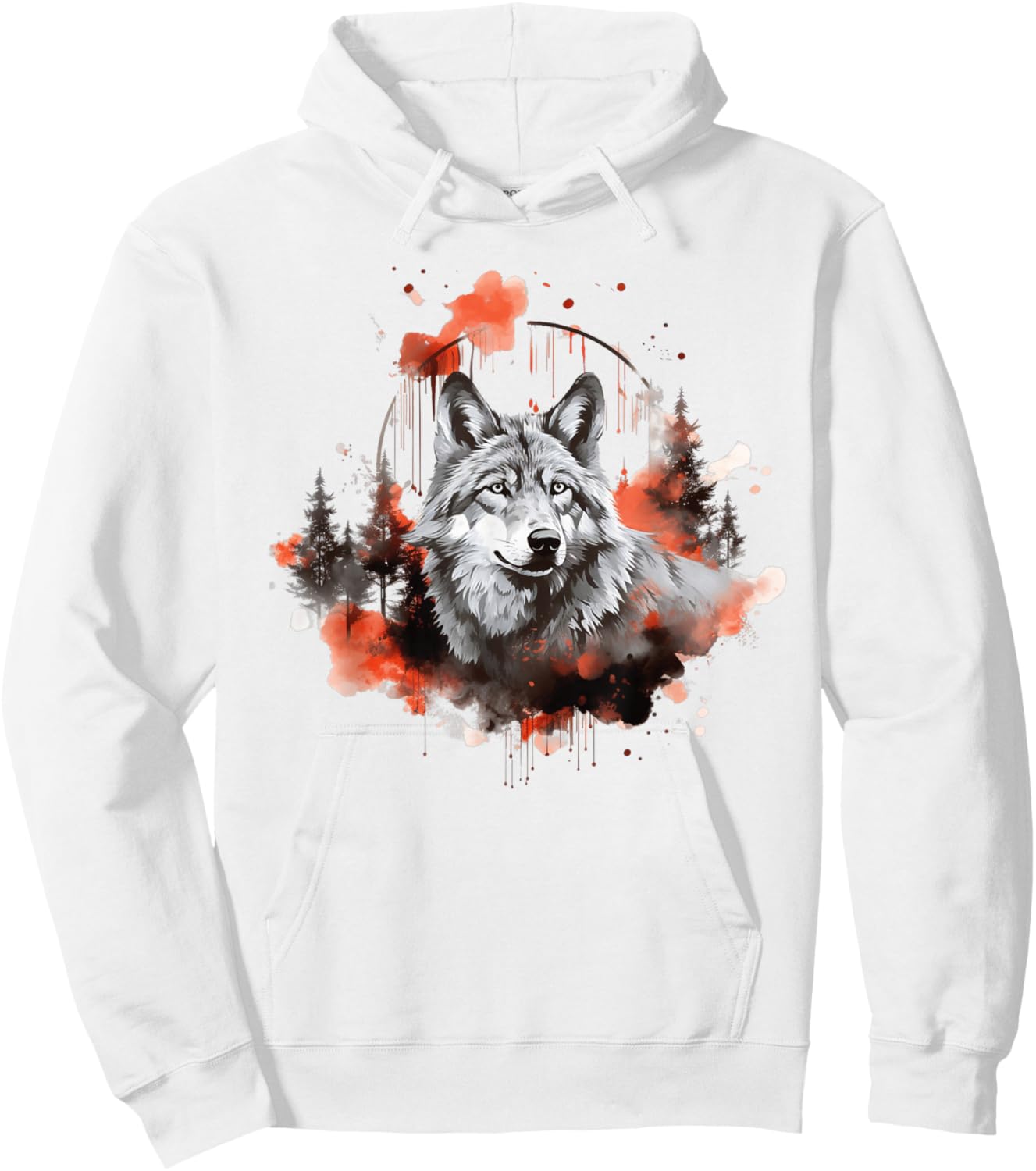 Wolf Splash Art Animal Face Forest Landscape Wolf Hoodie - Hoodie | White