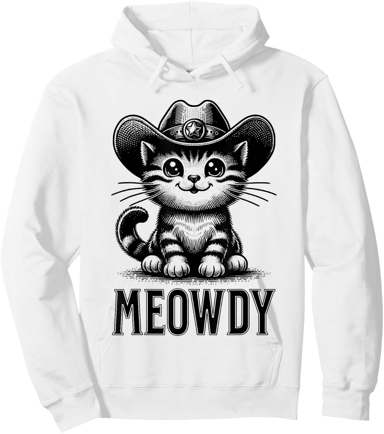Meowdy Funny Women Men Kids Country Cowboy Cat Lover Graphic Hoodie - Hoodie | White