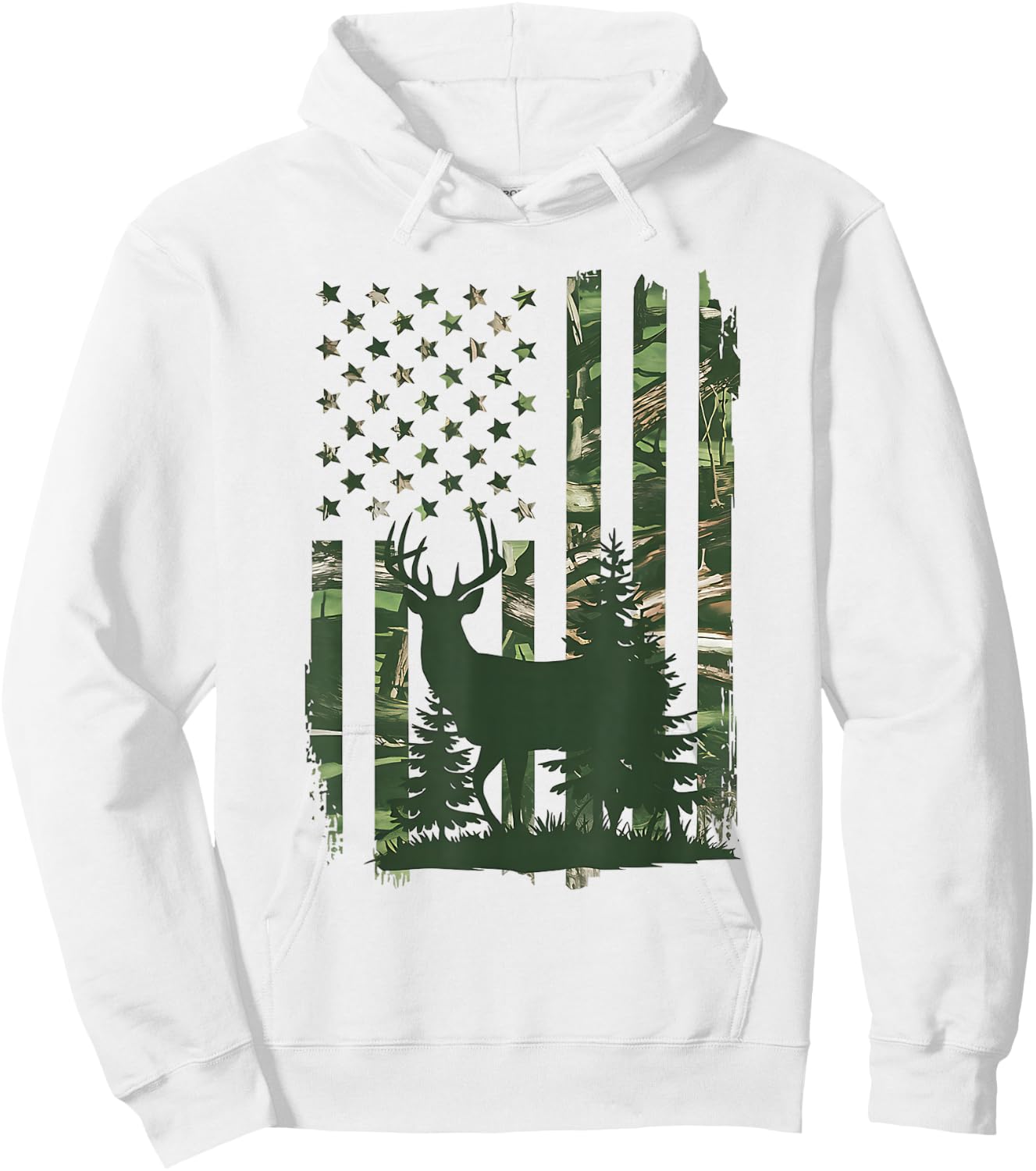 Camo Deer Hunting American Flag Whitetail Hunter USA Graphic Hoodie - Hoodie | White