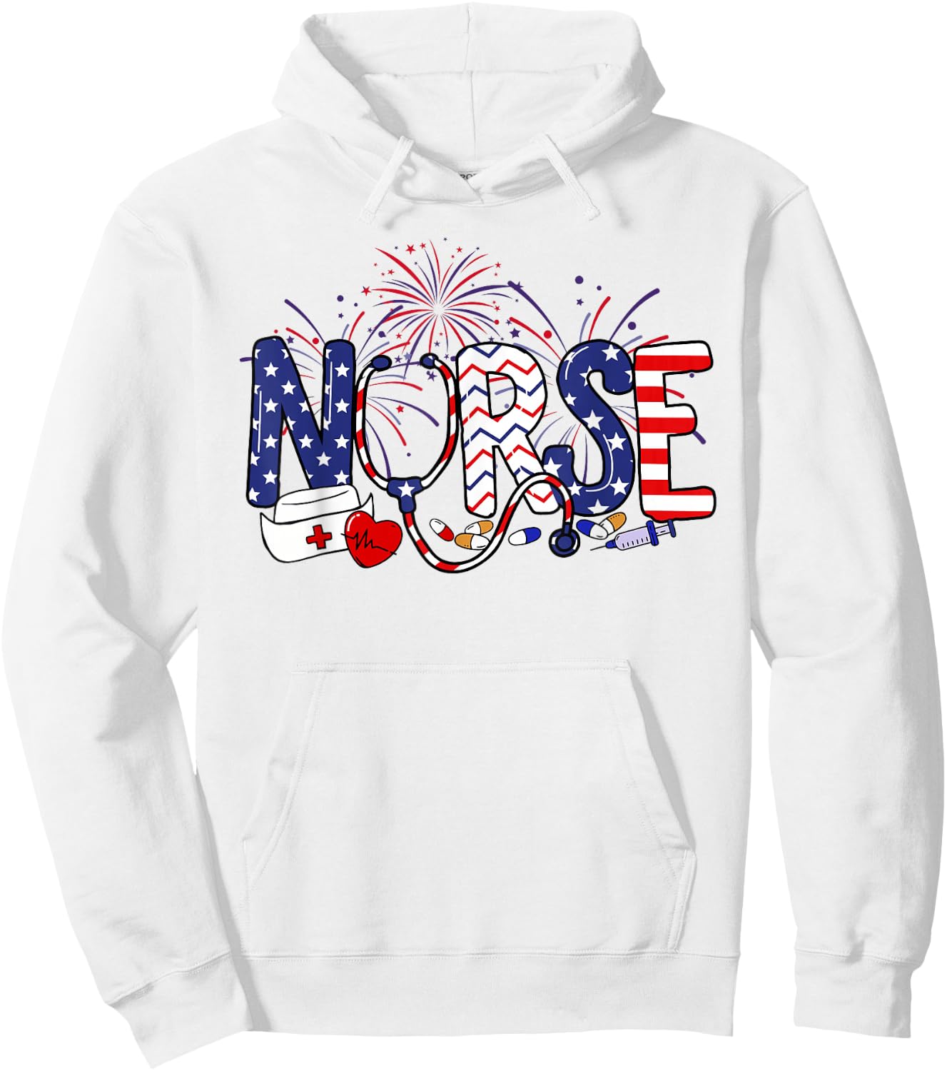 American Nurse 4th of July Nurse Stethoscope Nursing Hoodie - Hoodie | White