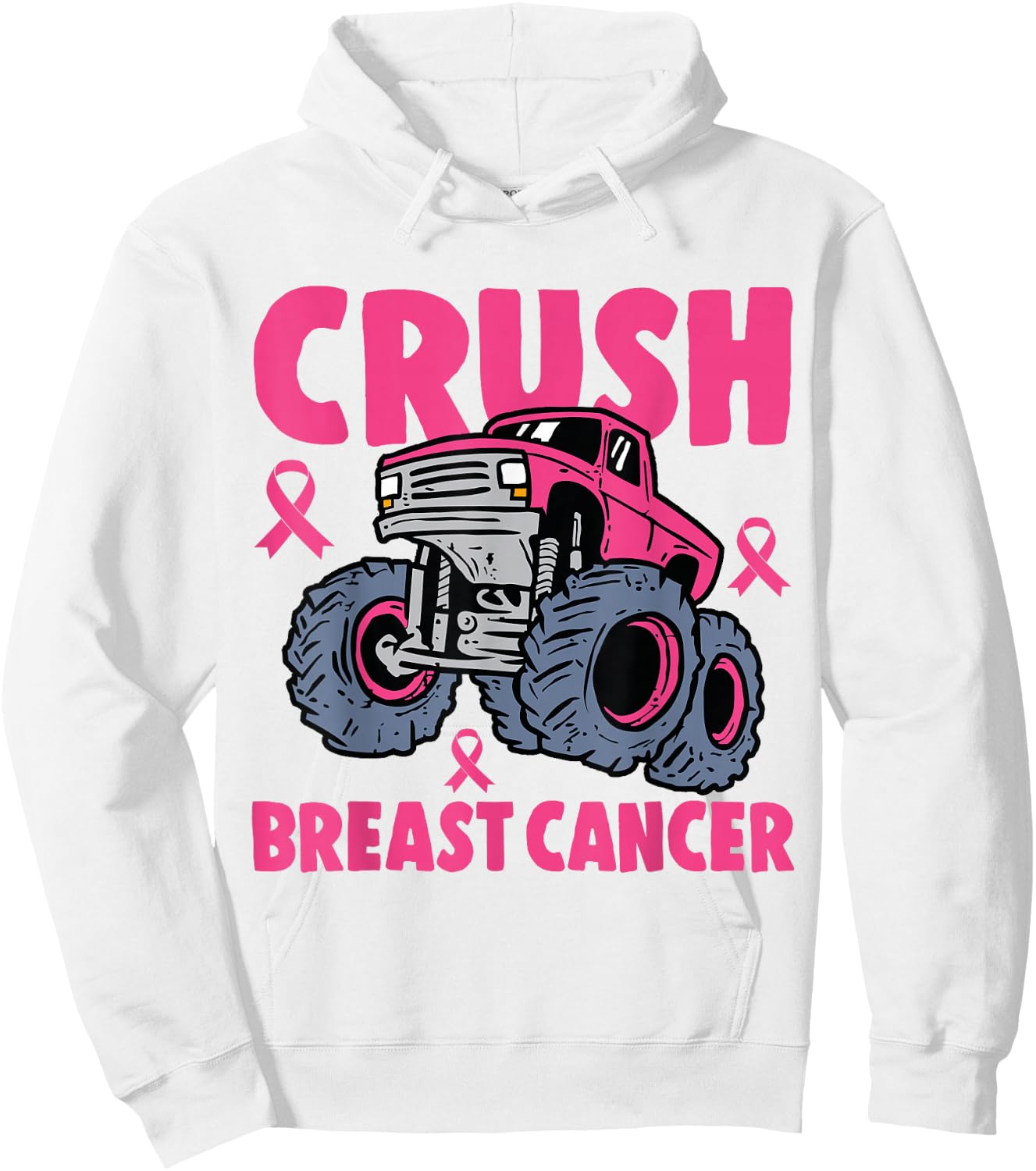 Crush Breast Cancer Awareness Monster Truck kids Boys Girls Hoodie - Hoodie | White
