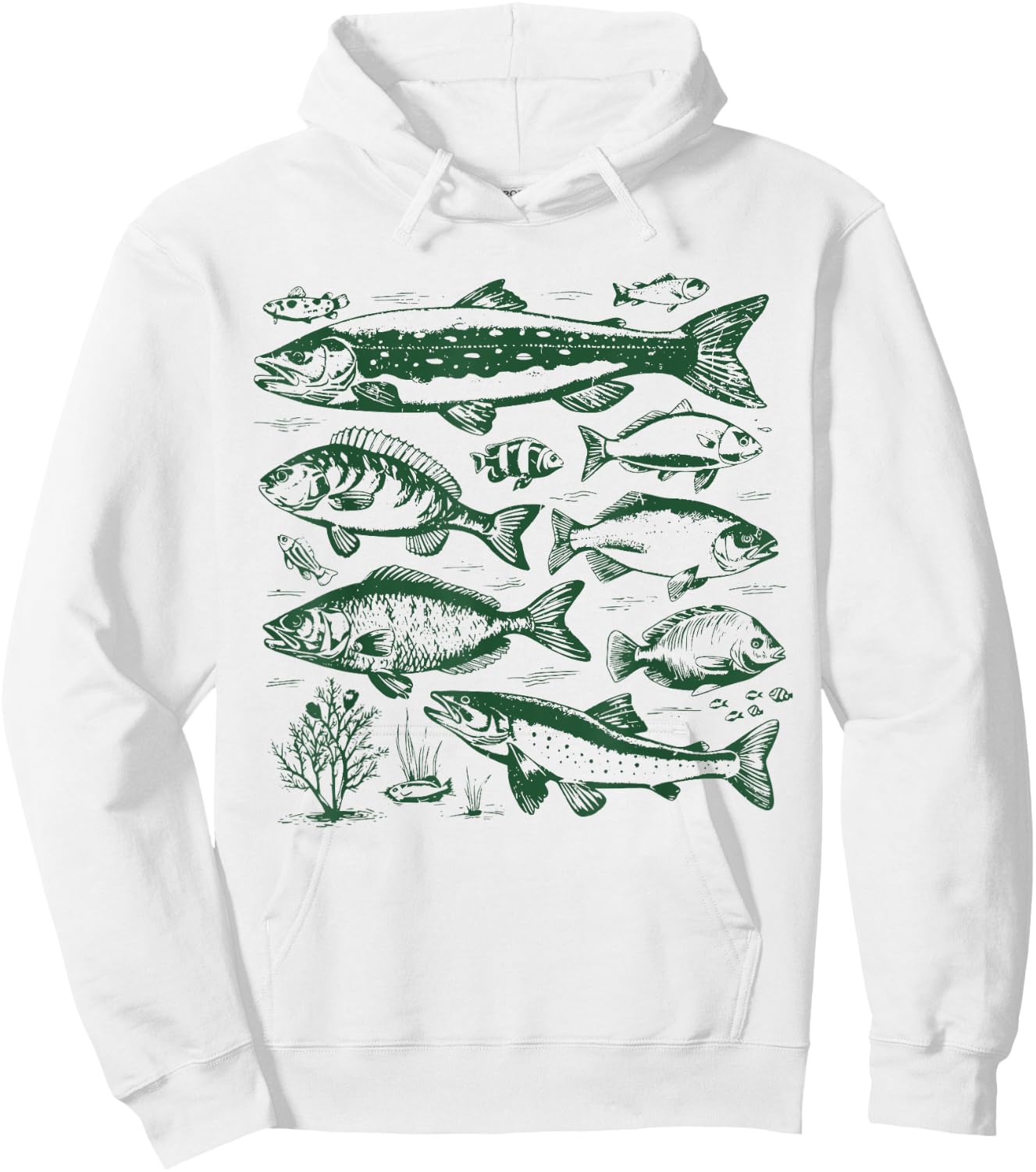 Vintage Fish Fishing Retro Fish Species Biology , Adult, White, Small, Short Sleeve Hoodie - Hoodie | White