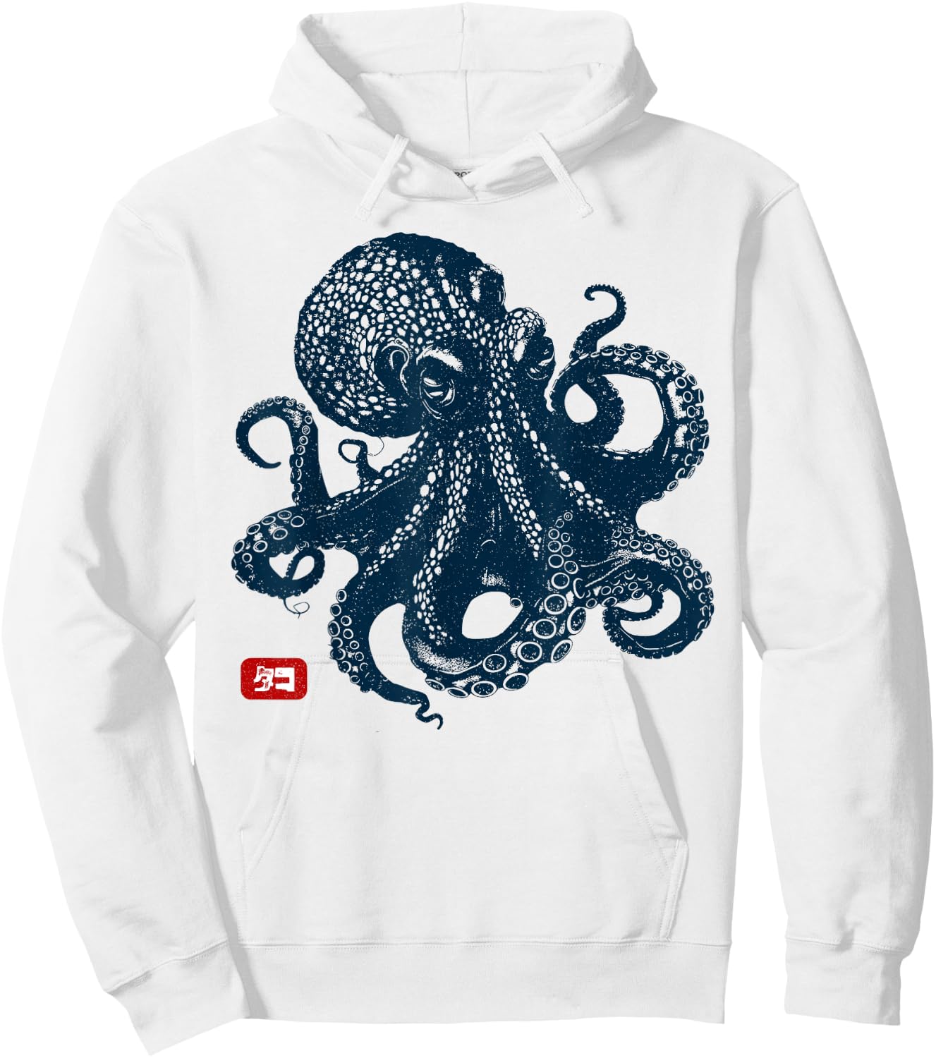 Japanese Aesthetic Kanji Anime Japan Art Apparel Kraken Octopus - -Adults - Grey - Small - Short Sleeve - Classic Fit - Vintage Aesthetic, Animal Print, Lightweight Hoodie - Hoodie | White