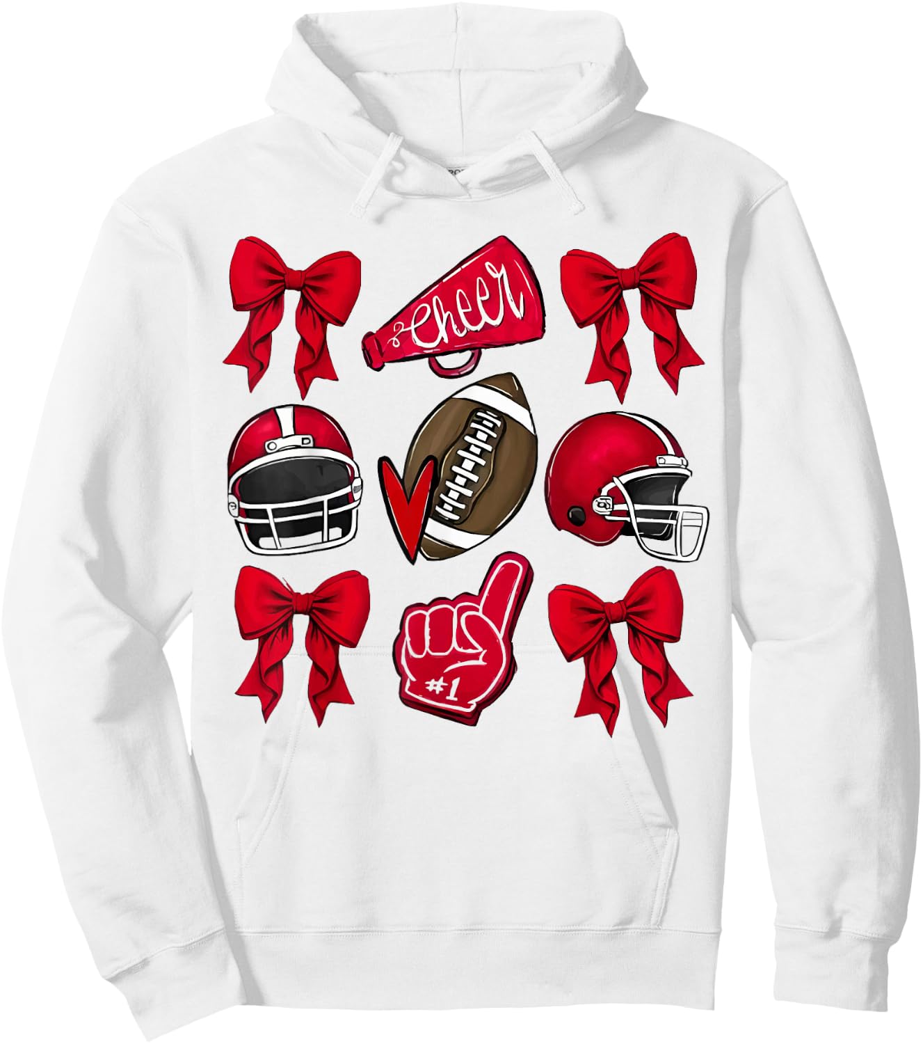 Coquette Game Day Football Mom Red Cheer Hoodie - Hoodie | White