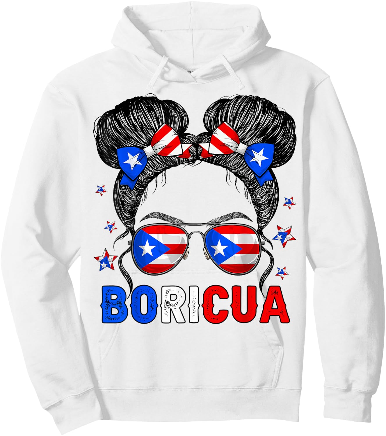 Messy Bun Girl Boricua Puerto Rico Hispanic Heritage Month Hoodie - Hoodie | White
