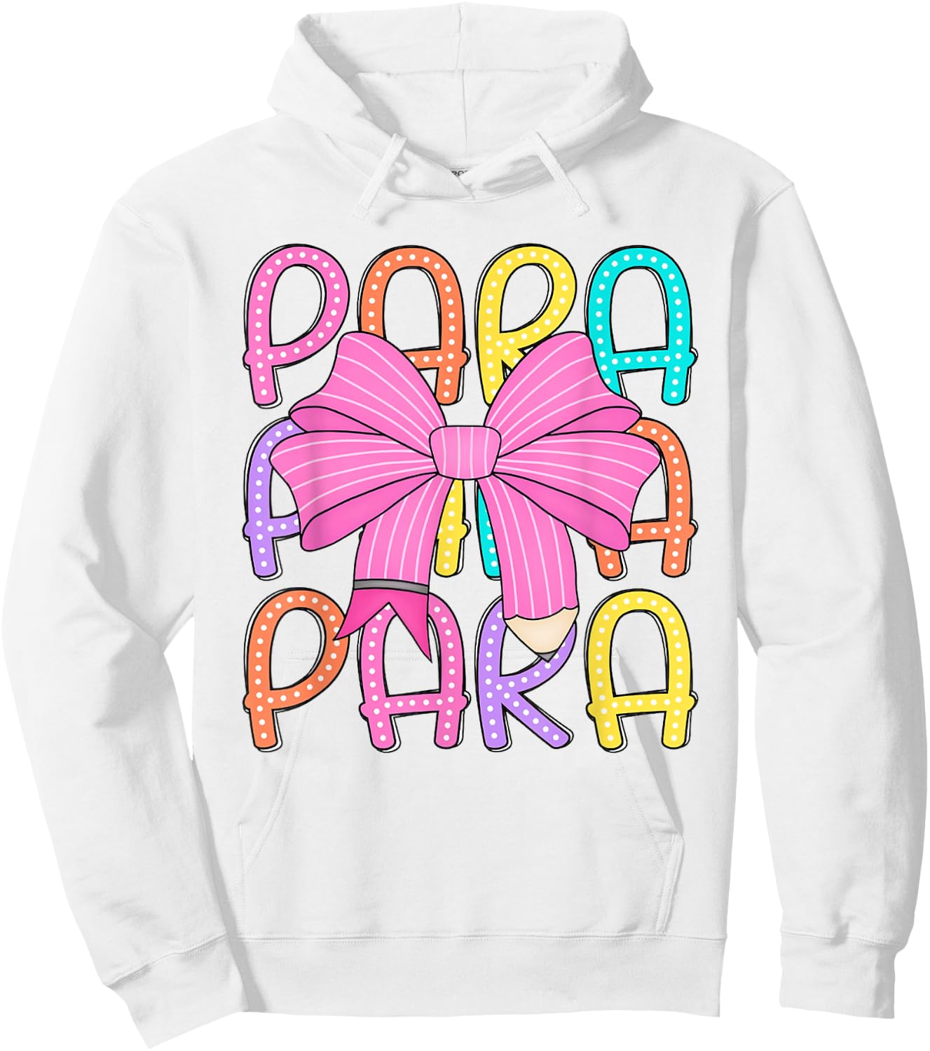 Women Coquette Para Bow Back to School Paraprofessional Hoodie - Hoodie | White