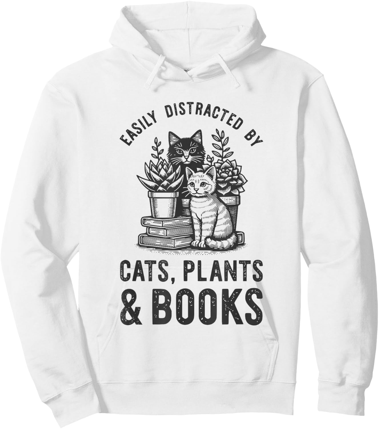 Cats Plants And Books Shirt Funny Plant Lover Gift Gardening Hoodie - Hoodie | White