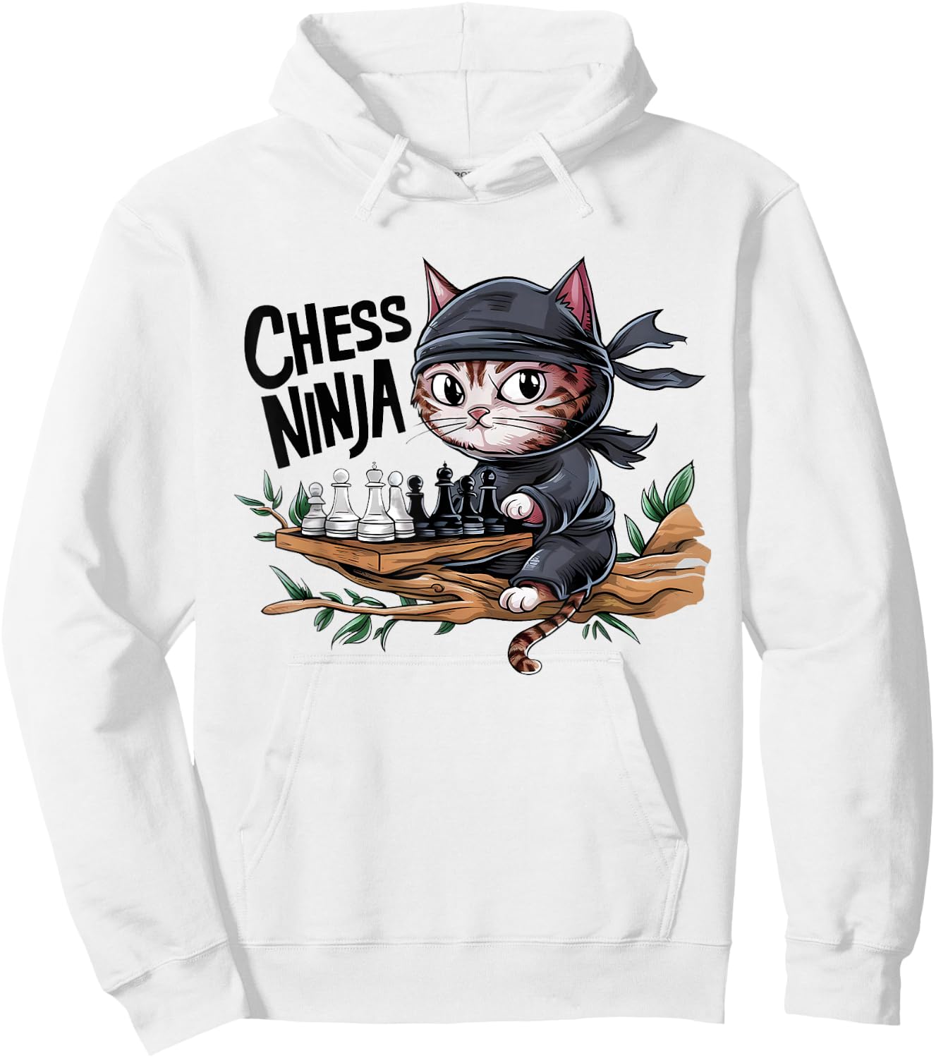 Chess Ninja Funny Cat Playing Chess Boy Girls Birthday Men Hoodie - Hoodie | White