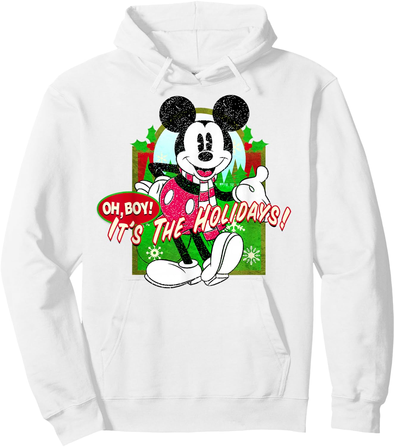 Disney Mickey Mouse Oh Boy It's The Holidays Christmas Hoodie - Hoodie | White