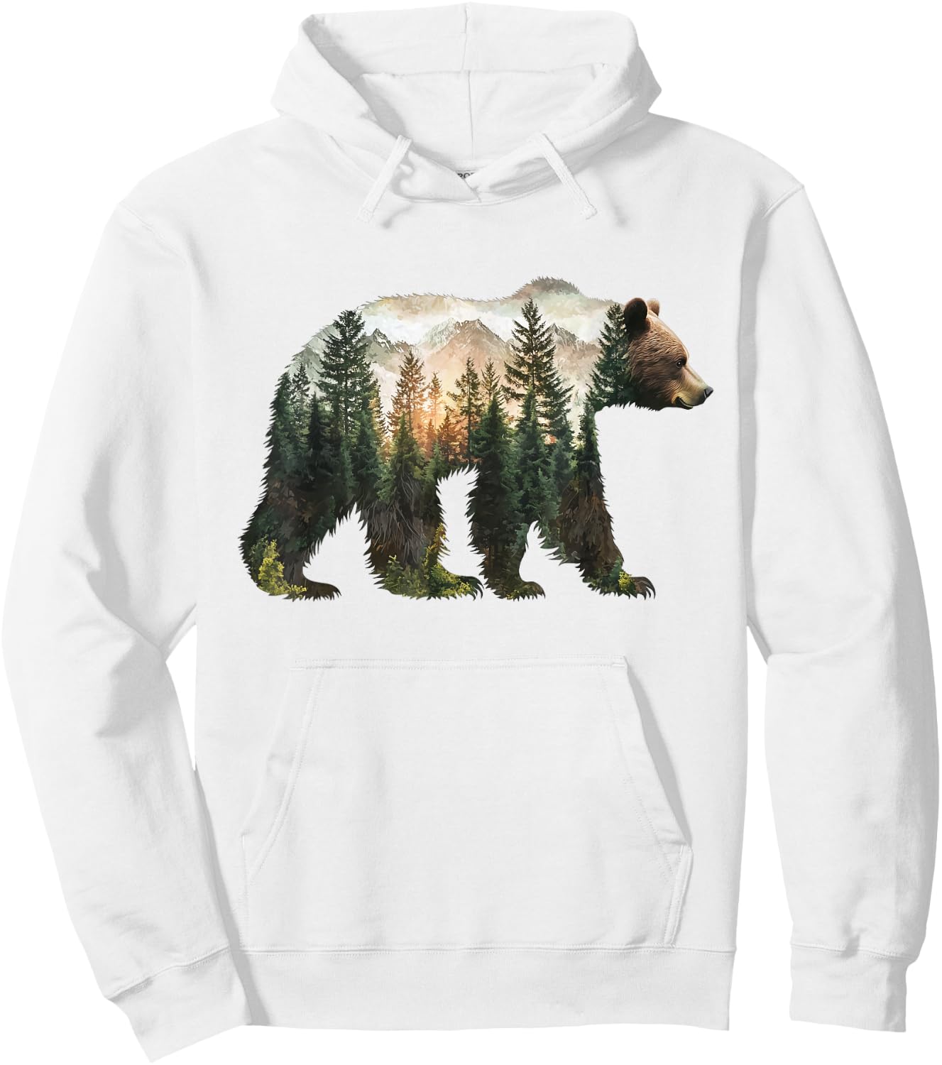 Bear Forest Mountains Trees Nature Sunset Outdoor Graphic Hoodie - Hoodie | White