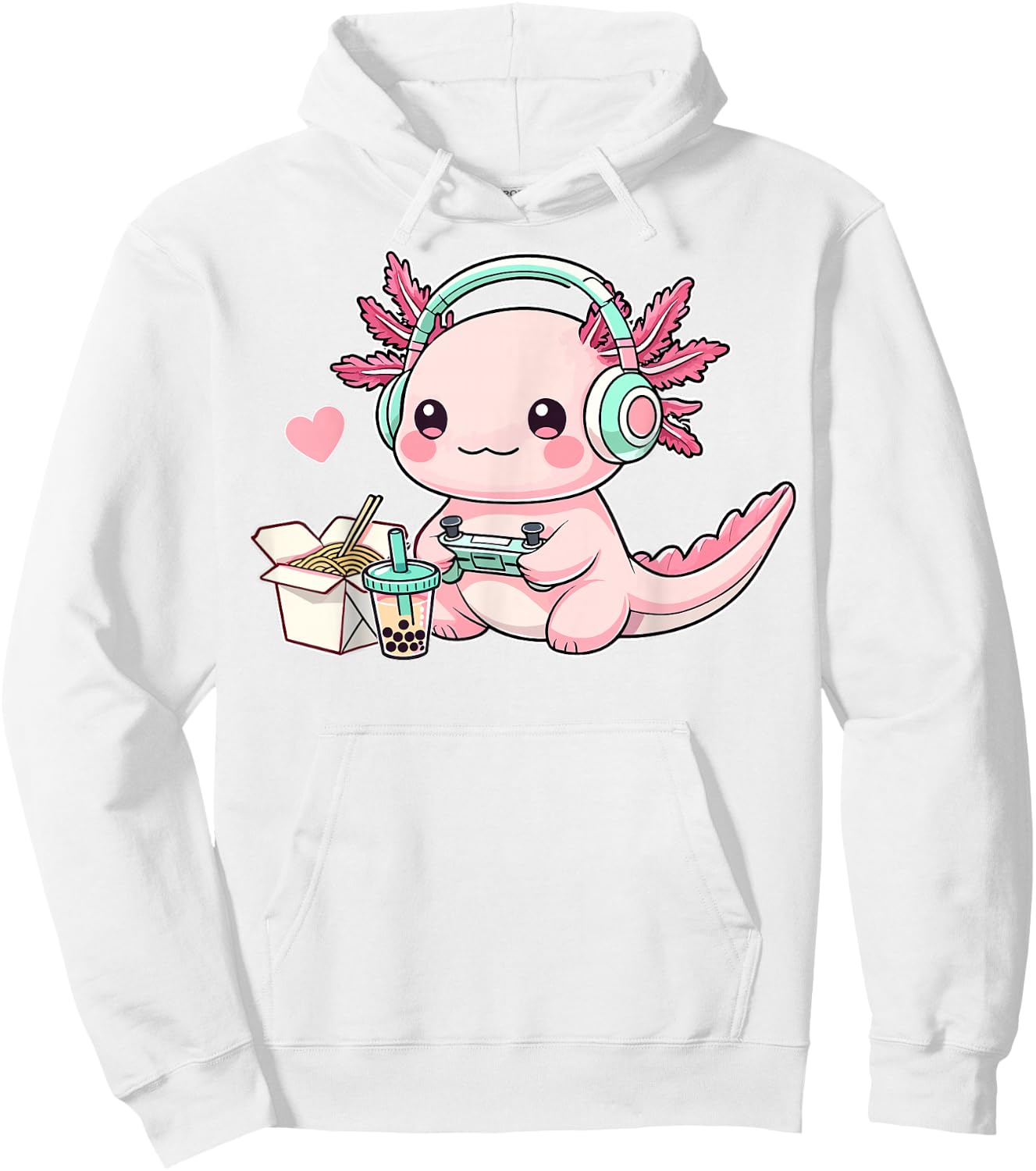 Chibi Axolotl Lover Headphone Gamer Cute Axolotl Graphic Hoodie - Hoodie | White