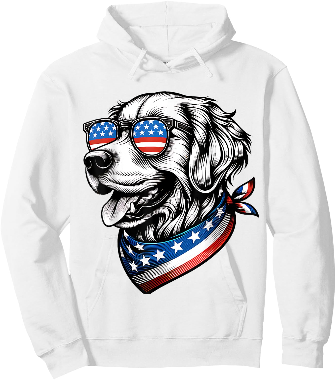 Golden Retriever Dog Patriotic 4th of July American USA Flag Hoodie - Hoodie | White
