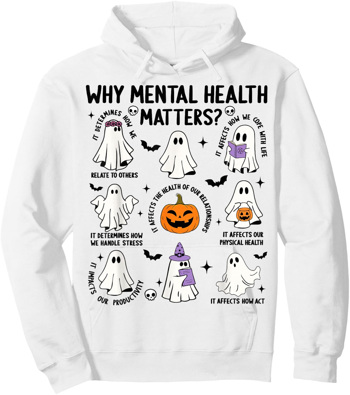 Why Mental Health Matters Halloween Ghost Boo Therapist Cute Hoodie - Hoodie | White